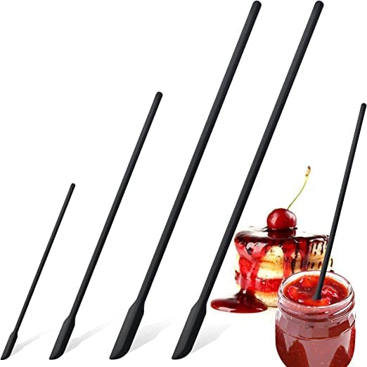 SKOFRI 4-Piece Black Silicone Beauty & Kitchen Spatula Set - Mini Makeup Spatulas for Cosmetics, Jars, and Last Drop Scraping - Perfect for Skincare, Foundation, and Food Storage (3 Sizes Included)