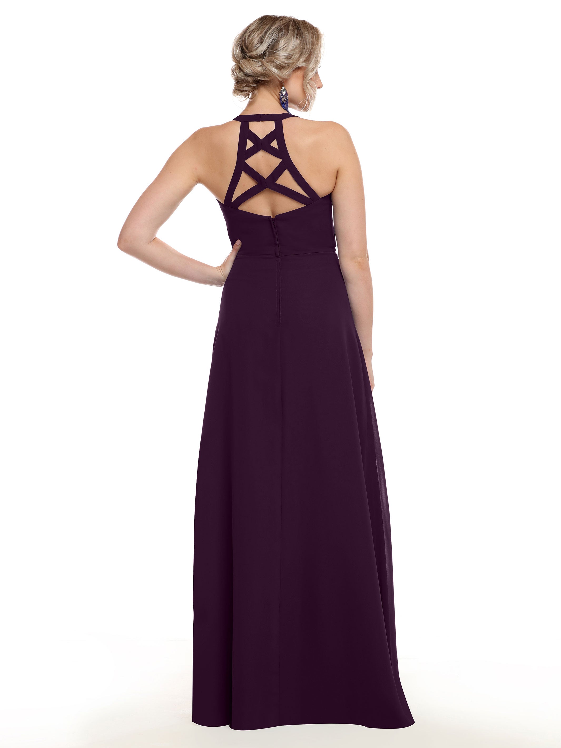 Elegant 80150 Chiffon A-Line Bridesmaid Dress with Plunging V-Neck & Intricate Back Detail - Perfect for Weddings, Formal Events & Special Occasions