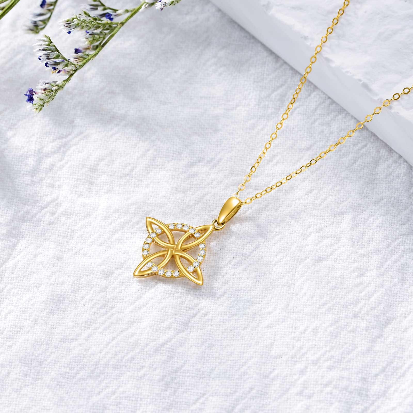 14K Solid Gold Celtic Cross Knot Necklace for Women - Yellow Gold Irish Knot Pendant with Moissanite | Anniversary, Birthday Gift for Mom, Wife | 16-18 Inch Chain | Perfect for Weddings, Church & Special Occasions