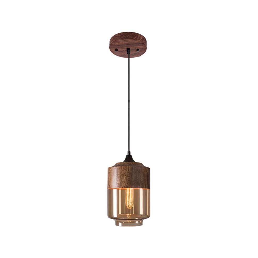 LITFAD 1-Light Nordic Style Pendant Light with Walnut Wood Finish & Geometric Glass Shade - 110V-120V Ceiling Hanging Lamp for Cafe, Bar, Restaurant, and Home Decor