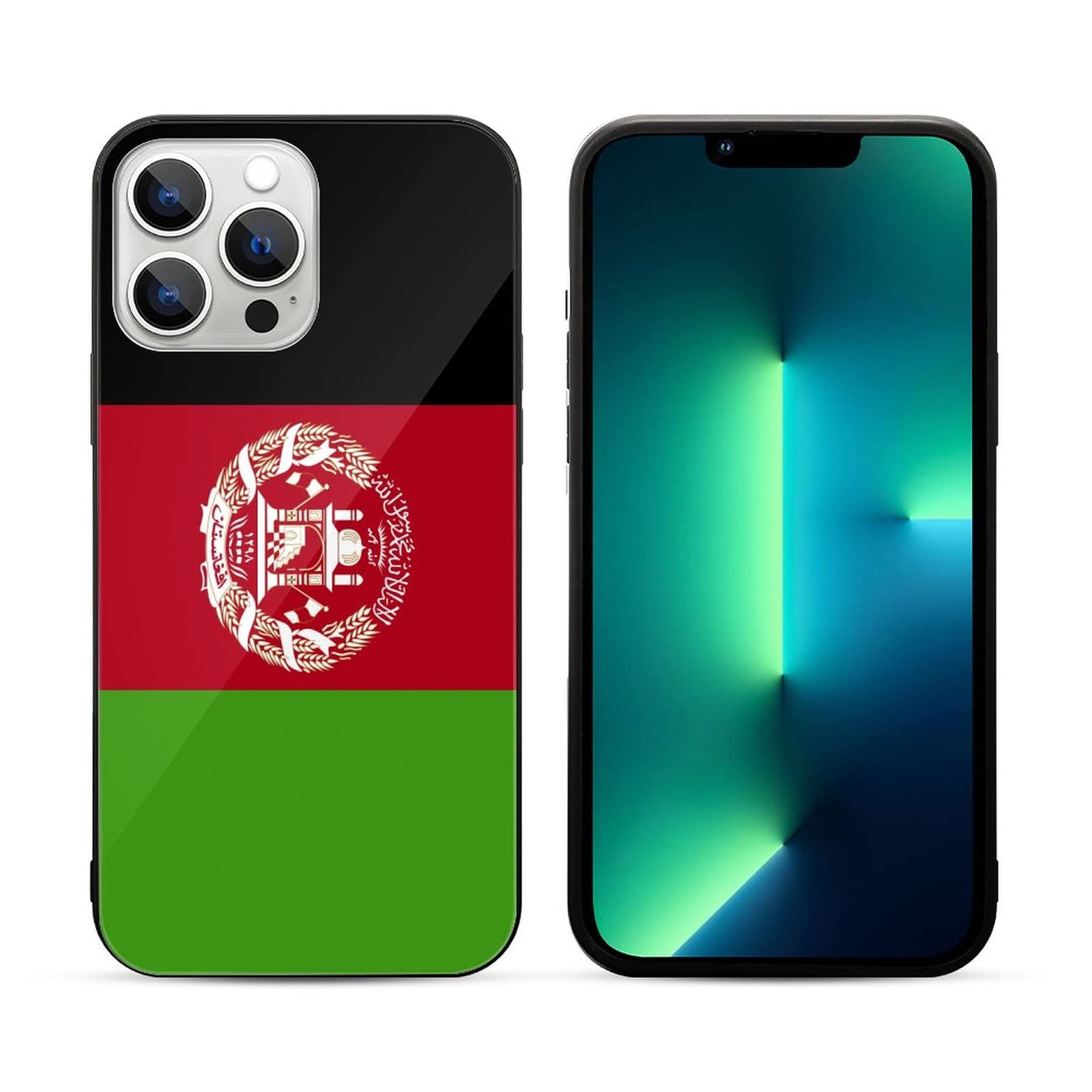 iPhone 13 Case with Tempered Glass - Full Body Protection Phone Cover Featuring Afghanistan Flag Design | Shockproof & Anti-Scratch | Compatible with iPhone 13/Pro/Max | Perfect for Travel, Outdoor Activities & Daily Use
