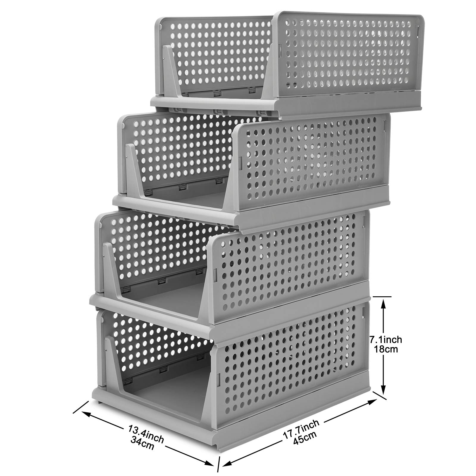 4-Pack Folding Wardrobe Storage Boxes - Plastic Drawer Organizers with Dividers, Stackable Shelf Baskets for Clothes & Toys - Space Saving Closet & Laundry Organization for Bedroom, Office & Home Storage Solutions