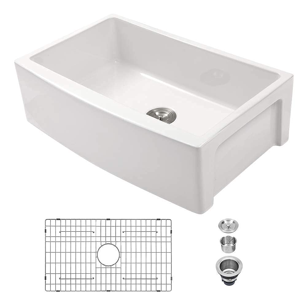 30 Inch White Farmhouse Kitchen Sink - Fireclay Ceramic Single Bowl Apron Front Sink for Modern & Rustic Kitchens | Perfect for Farmhouse, Cottage & Country Style Homes