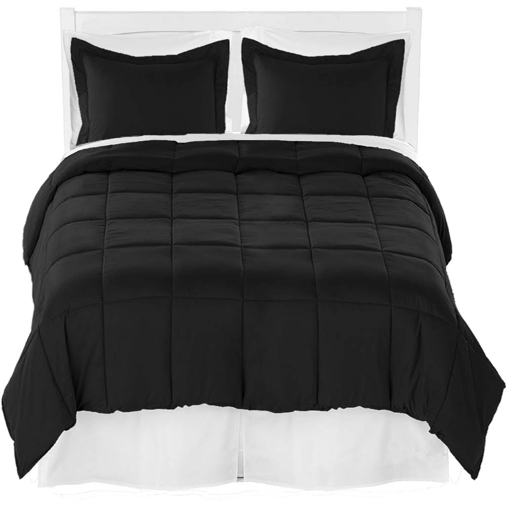 Premium Ultra-Soft Brushed Microfiber Full Comforter Set with Sheet Set & Bed Skirt - Black Comforter, White Sheets & White Bed Skirt - Complete Bedding Set for Cozy Sleep & Stylish Bedroom Decor