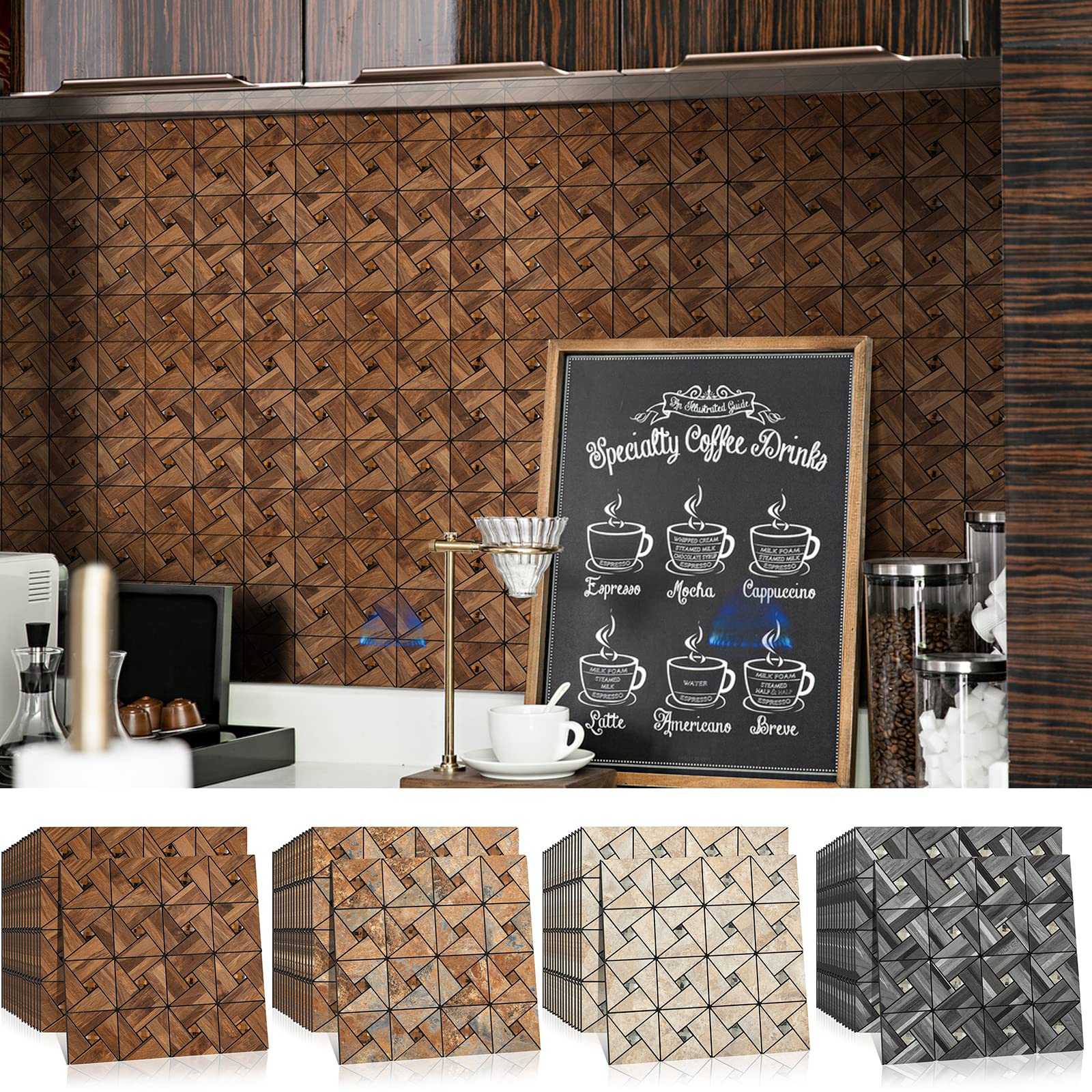 8-Sheet Peel and Stick Backsplash Kitchen Mosaic Tiles - Waterproof PVC Self-Adhesive Wall Decor for Backsplash, Kitchen, Bathroom & Laundry Room - Easy DIY Home Improvement Solution