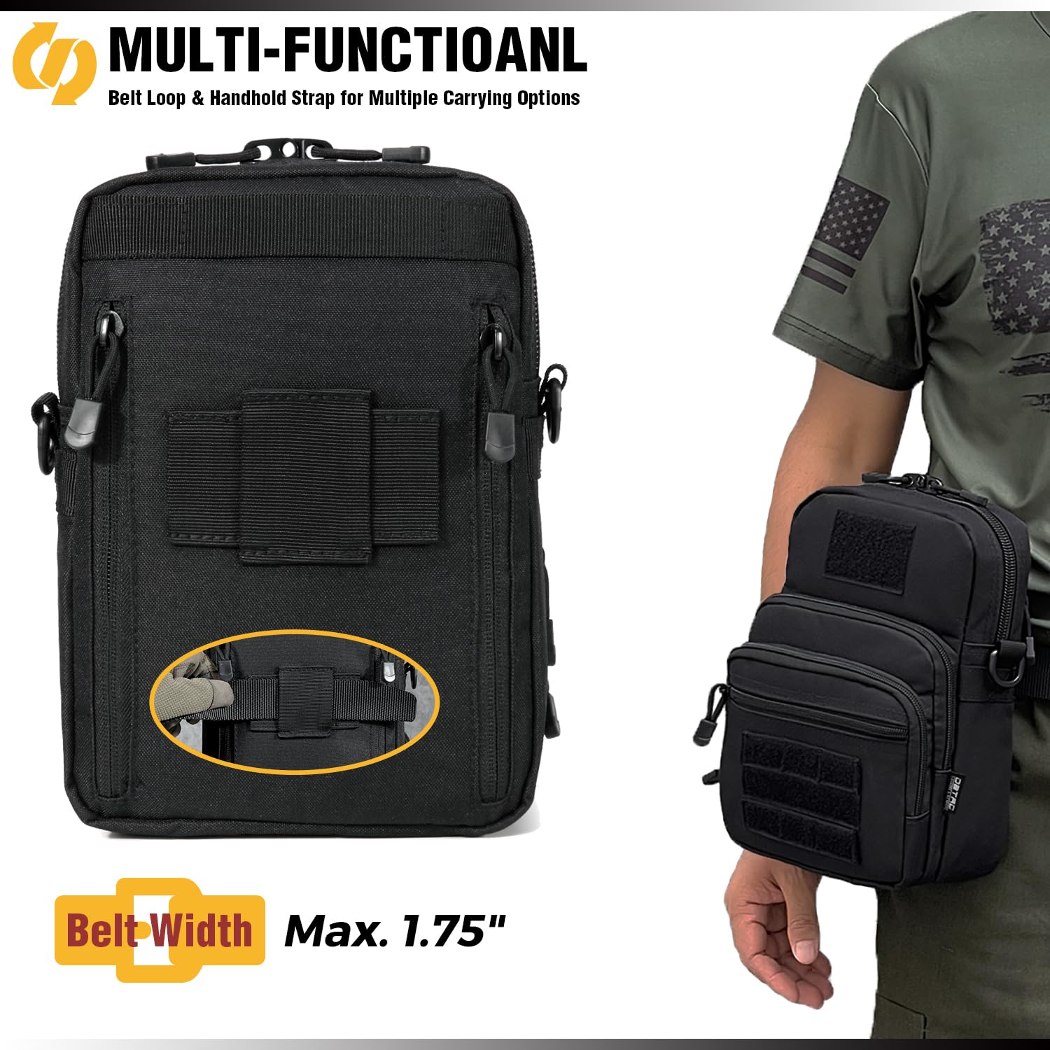 DBTAC Compact Gun Pouch with Shoulder Strap - 3L Tactical Crossbody Bag for CCW, Travel & Everyday Carry | Concealed Gun Holder in Black | Perfect for Outdoor Adventures, Range Days & Personal Protection