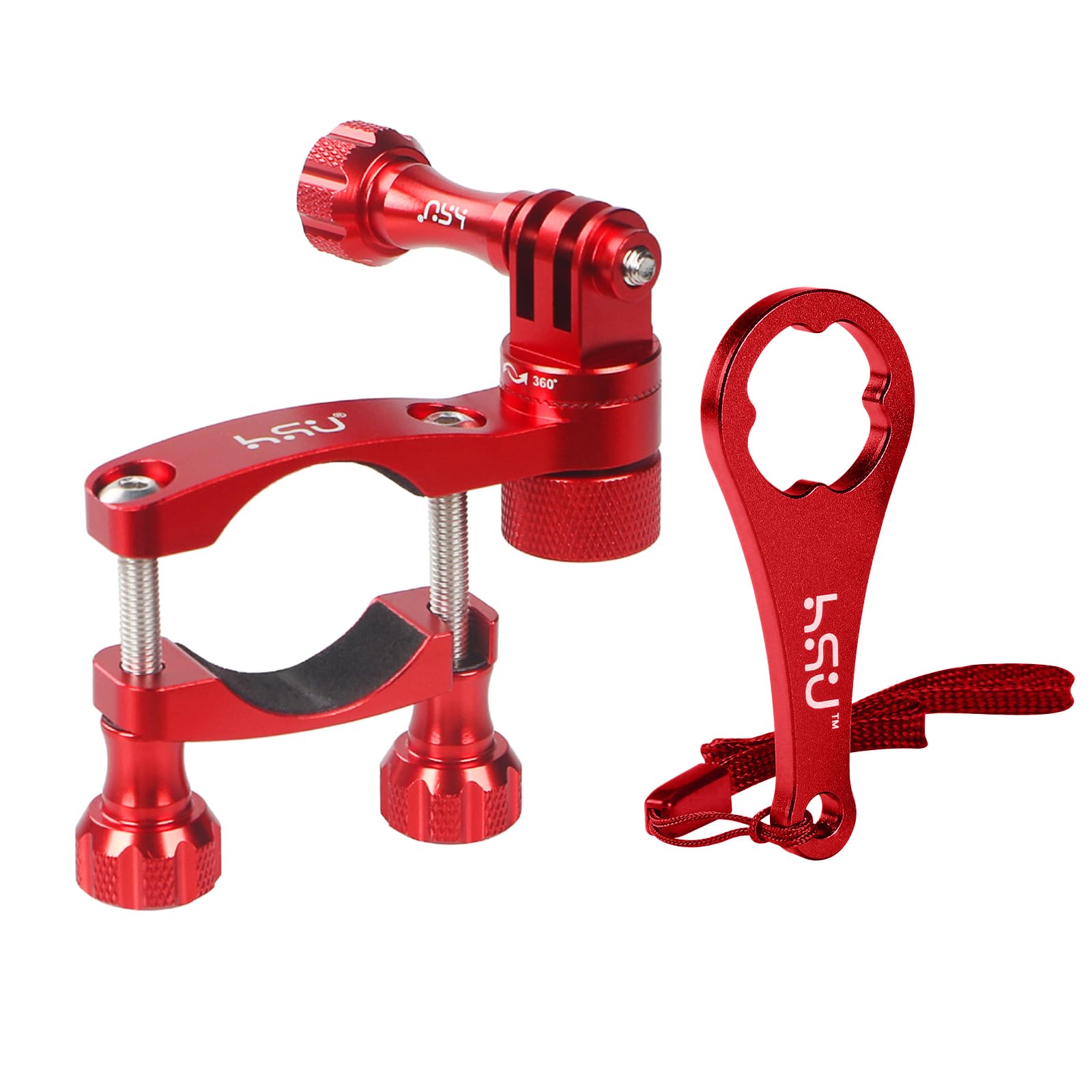 HSU 0.6-1.3 Inch Universal All-Aluminum Bike & Motorcycle Handlebar Mount with 360° Rotating Seat Post - Compatible with GoPro Hero 13/12/11/10/9/8/7/6/5, DJI Osmo Action, AKASO & Most Action Cameras (Red) - Perfect for Cycling, Motorcycling, Skiing & Outdoor Adventures