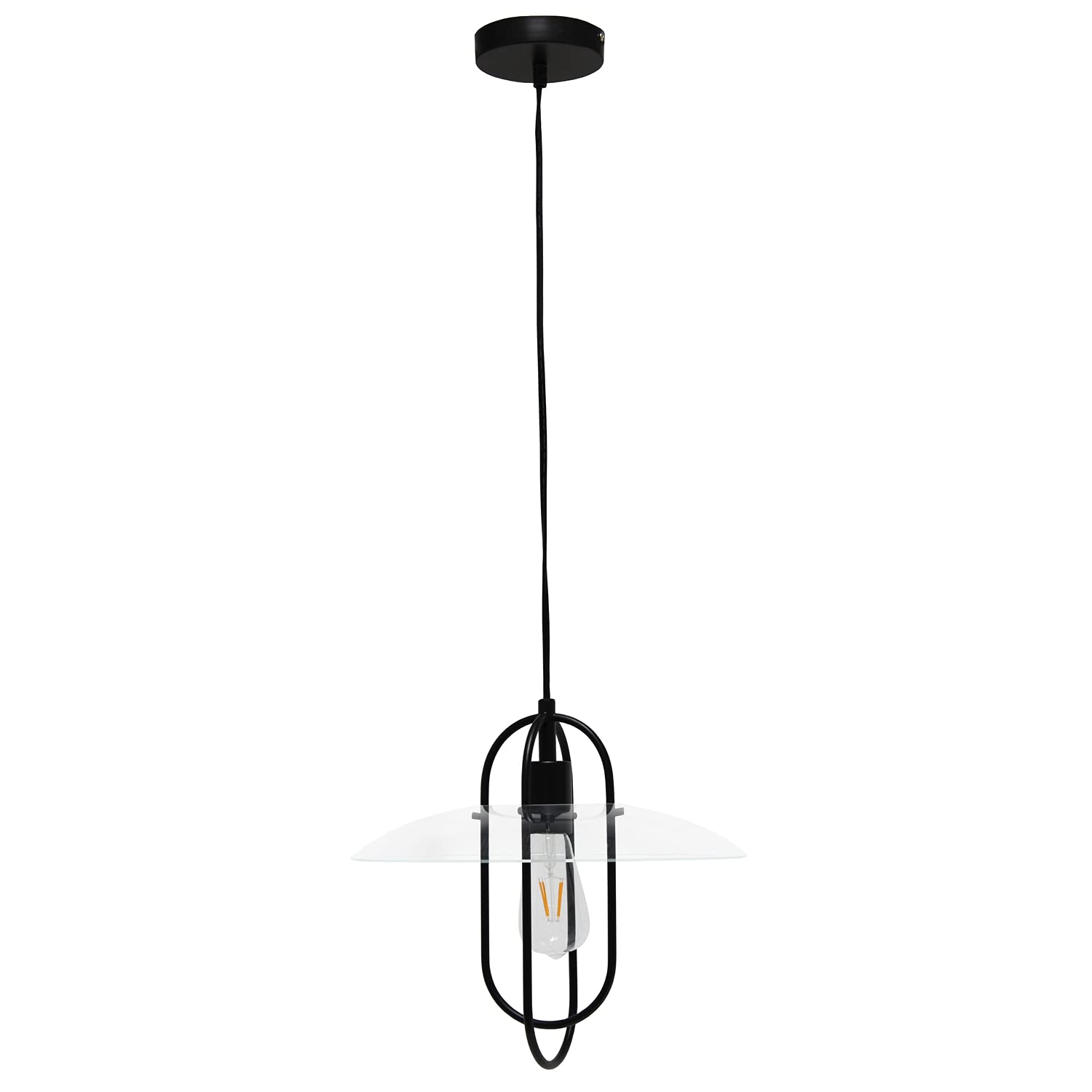 Black Metal Pendant Light with Clear Glass Shade - Elongated Single Bulb Design for Kitchen Island, Dining Room & Modern Home Decor