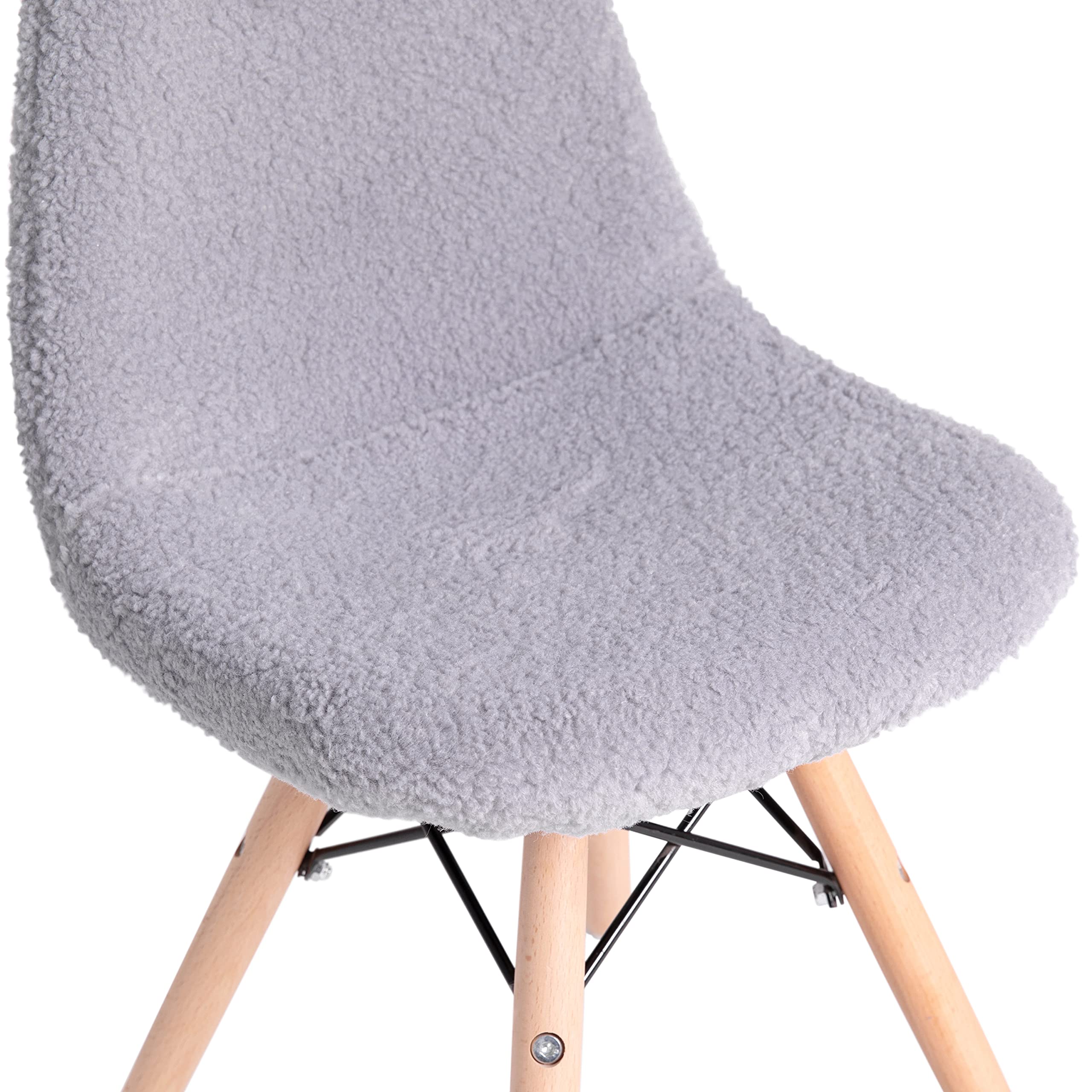 EMMA + OLIVER Set of 2 Kids Accent Chairs with Gray Faux Shearling Seat & Solid Wood Base - Easy 10-Minute Assembly - Perfect for Bedroom, Playroom or Reading Nook - Beechwood Legs Children's Side Chairs
