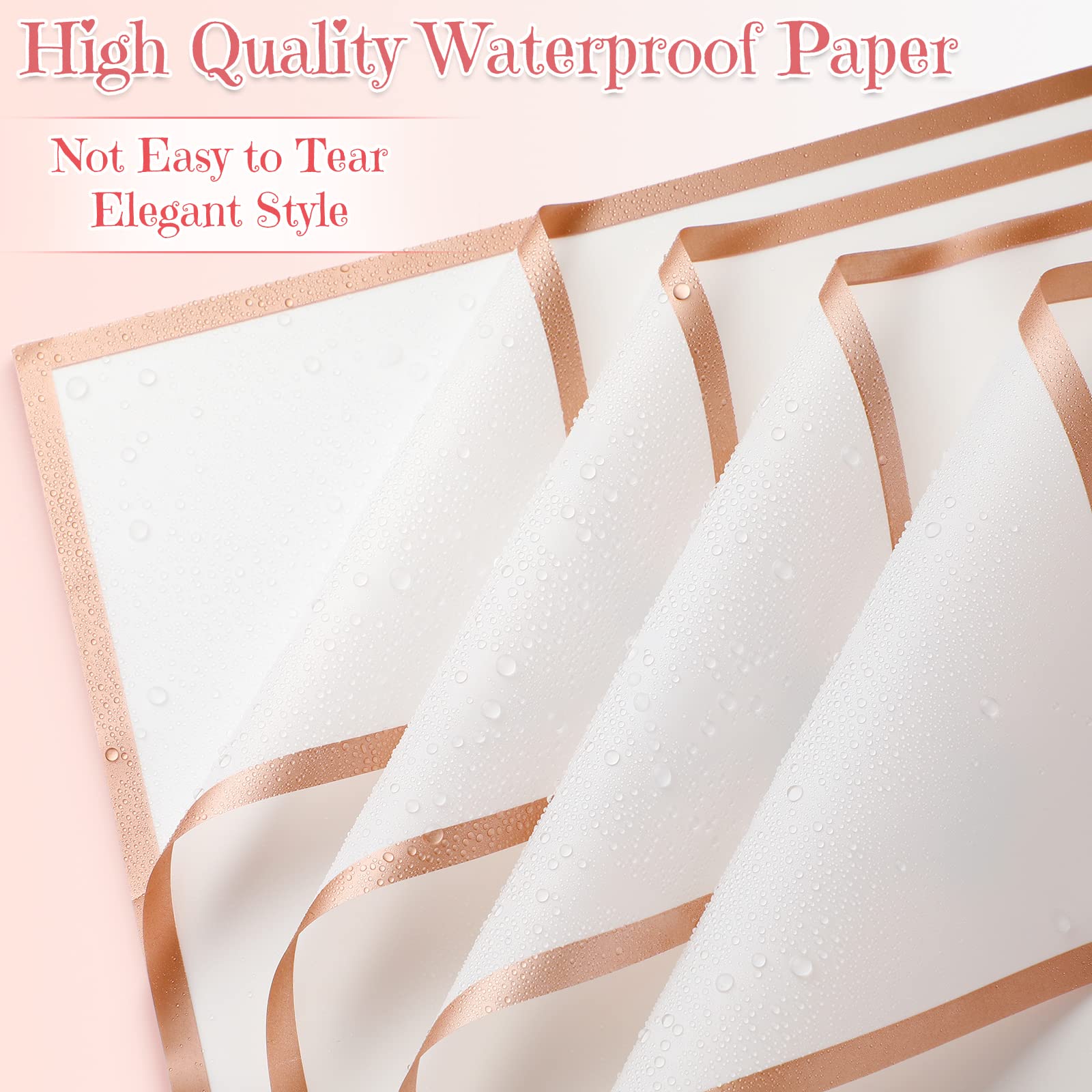 60 Sheets Waterproof Floral Wrapping Paper with Gold Edge - Korean Style Bouquet Gift Wrap for DIY Crafts, Wedding, Valentine's Day - Perfect for Flower Arrangements, Gift Packaging & Party Decorations (White)