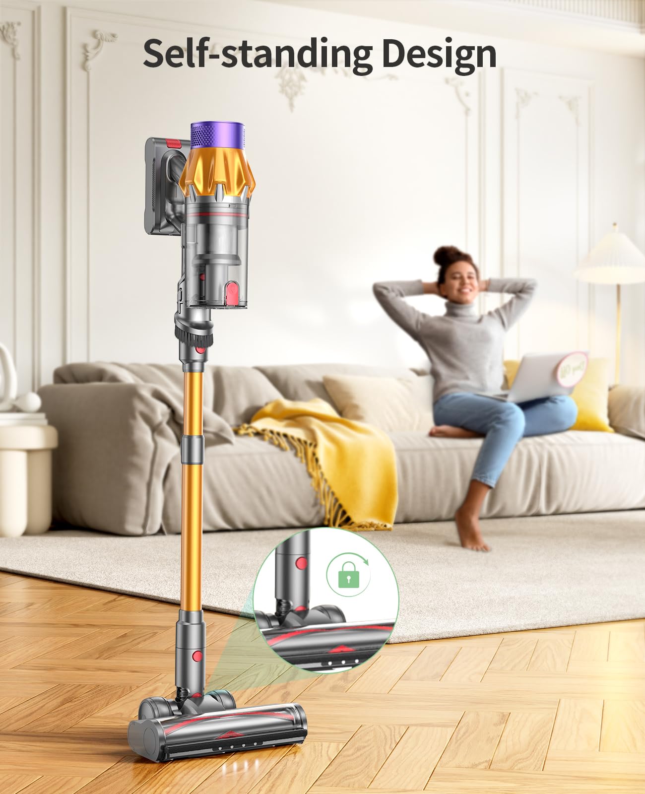 **Powerful 550W Cordless Vacuum Cleaner with 45KPA Suction & 60Mins Runtime - Touch Screen, Self-Standing, Wall Mount Charging - Ideal for Pet Hair, Carpets & Hard Floors (X7A) | Perfect for Home Cleaning & Quick Pickups**