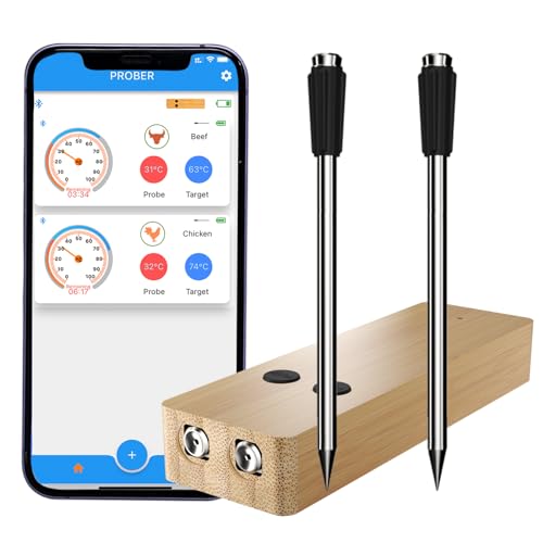 Wireless Meat Thermometer with 2 Thinner Probes - Bluetooth Digital Cooking Thermometer for Grilling, Smoking, BBQ, Oven & Sous Vide | Smart APP Control, 500FT Range | Perfect for Backyard Grilling, Camping & Home Kitchen Use