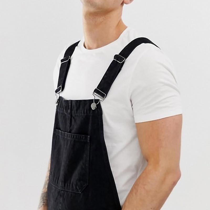 **TOSHIKII Men's Slim Fit Denim Bib Overalls Shorts - Casual Jeans Romper for Men - Perfect for Summer Outings, Streetwear & Workwear**