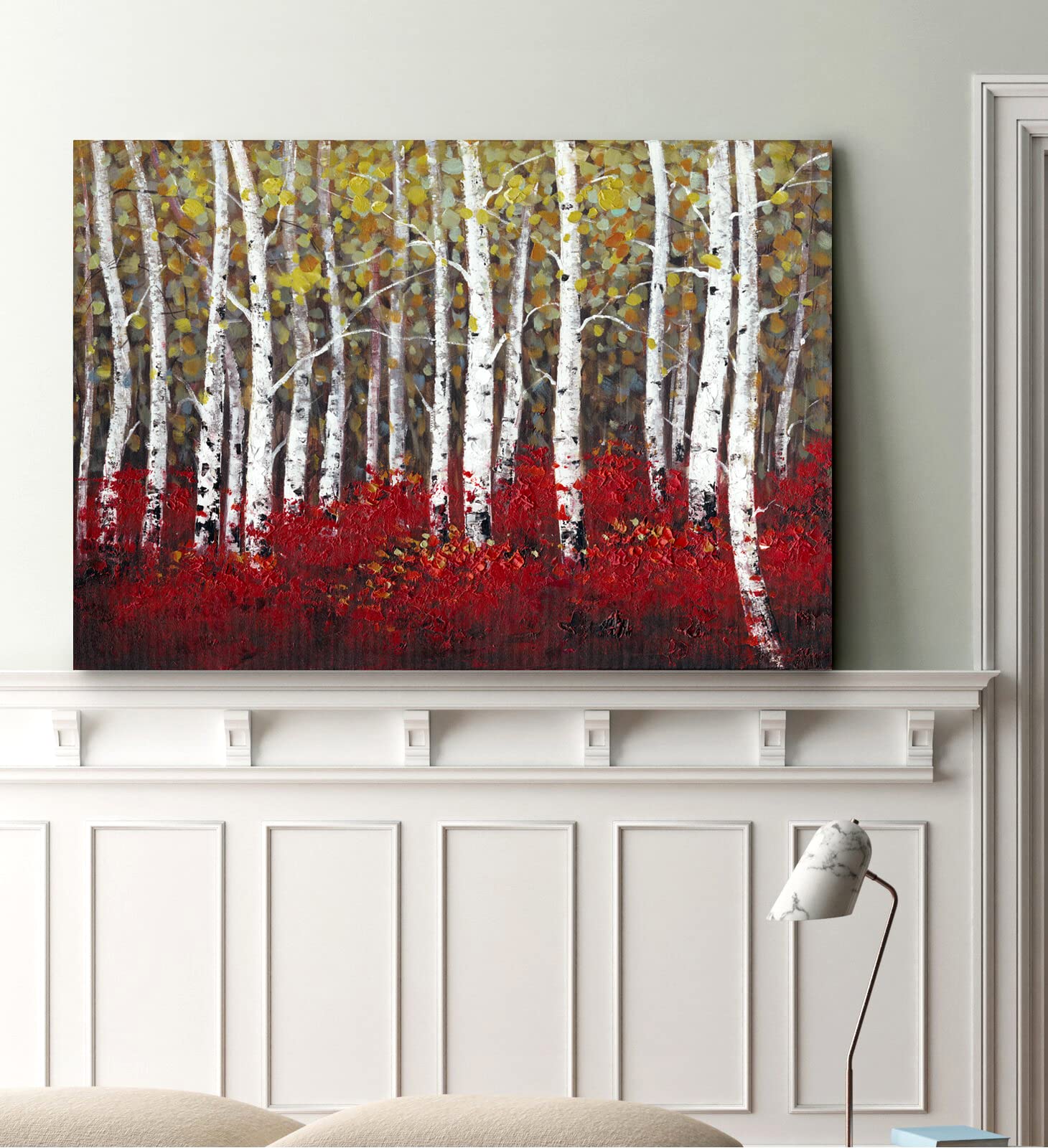Hand Painted Tree Oil Canvas Wall Art - 28x40 Framed Rustic Decor for Bedroom & Living Room