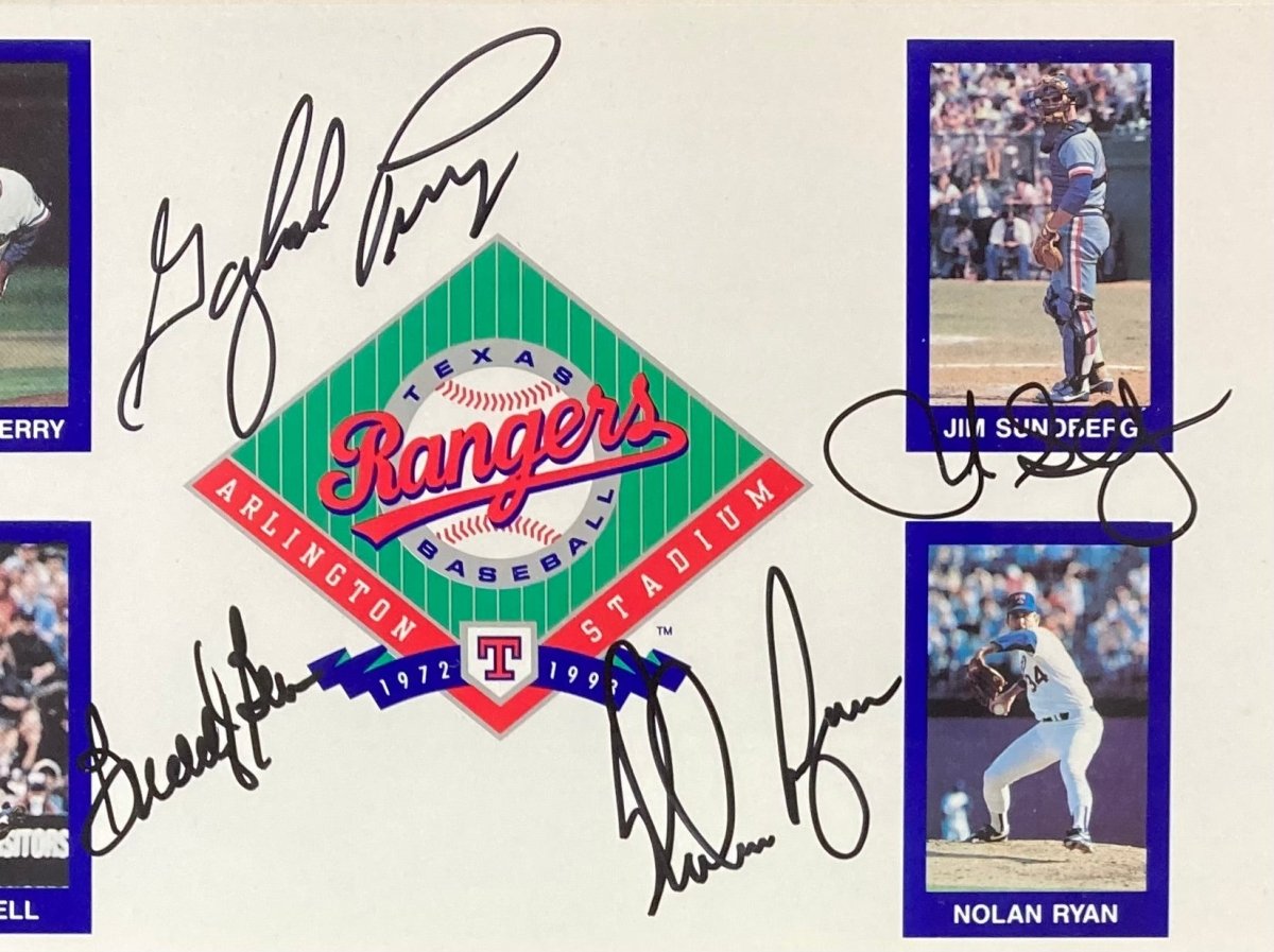 Nolan Ryan & Sundberg Perry Bell Autographed Framed 6x12 Texas Rangers Baseball Photo - BAS AC40955 - Perfect for Sports Memorabilia Collectors and Rangers Fans