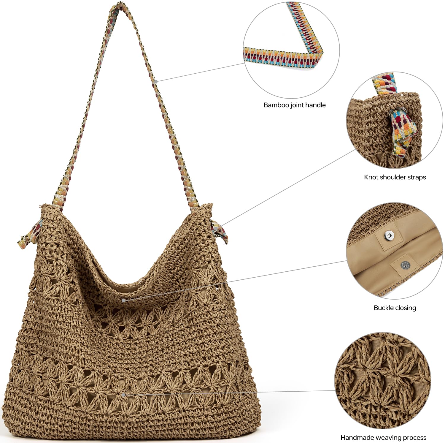 Women's Straw Beach Purse - Small Crossbody Shoulder Handbag, Raffia Woven Tote Bag for Summer Vacation | Perfect for Beach Outings, Pool Parties & Tropical Getaways