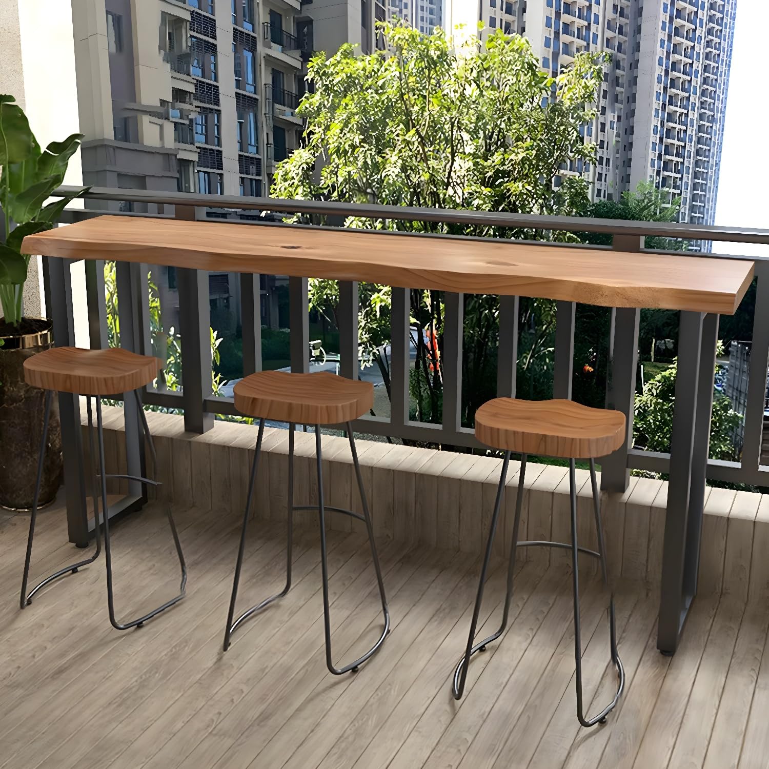 Solid Wood Bar Height Table - Live Edge Sofa Console & Dining Table - Industrial Narrow Bar Top Table (47.2