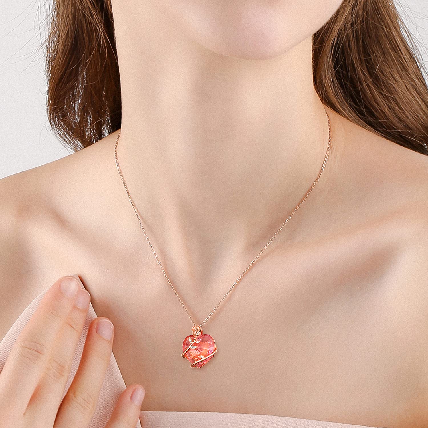 TANGPOET Sterling Silver Pink Crystal Rose Flower Necklace - Rose Gold Plated Pendant for Women, Perfect Gift for Mother's Day, Valentine's Day & Birthdays | Elegant Jewelry for Daily Wear, Date Nights & Special Occasions