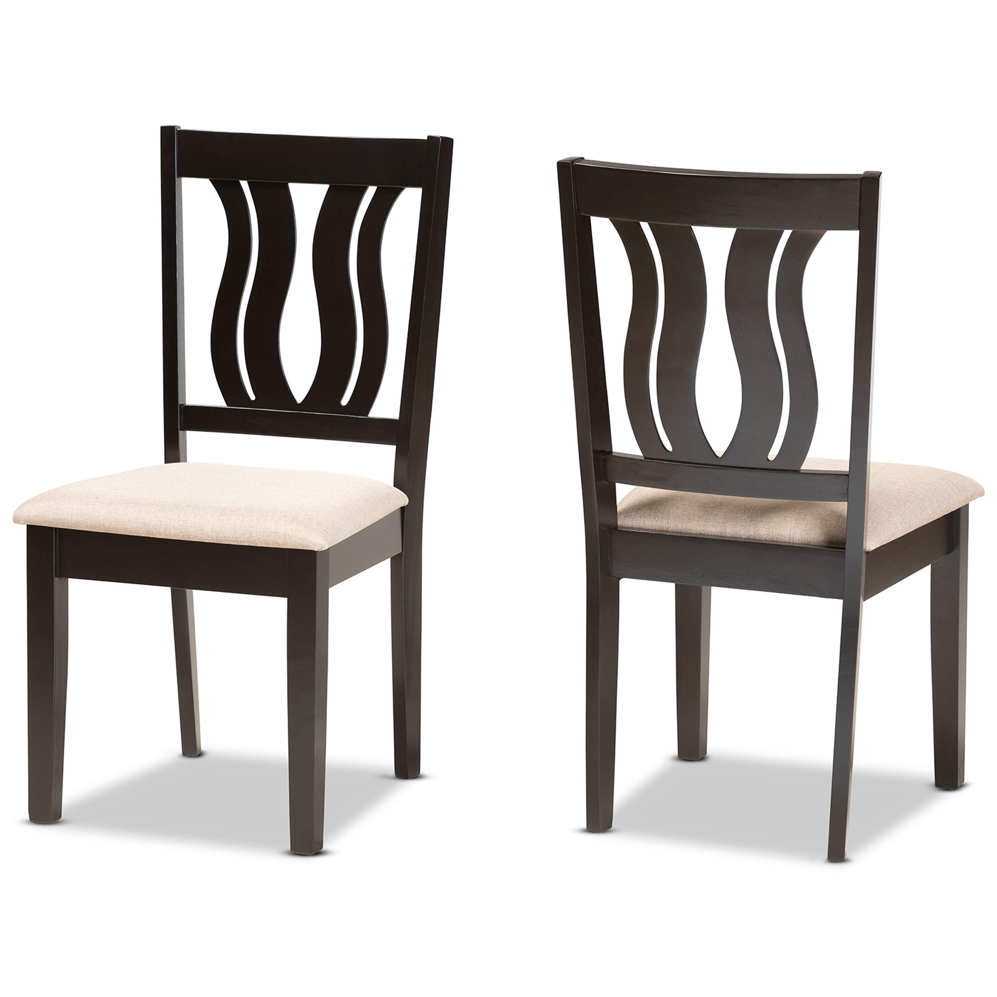 Baxton Studio Fenton Dining Chair Set - 2-Piece Upholstered Sand Fabric Chairs with Dark Brown Wood Finish | Modern Kitchen & Dining Room Furniture for Home Decor