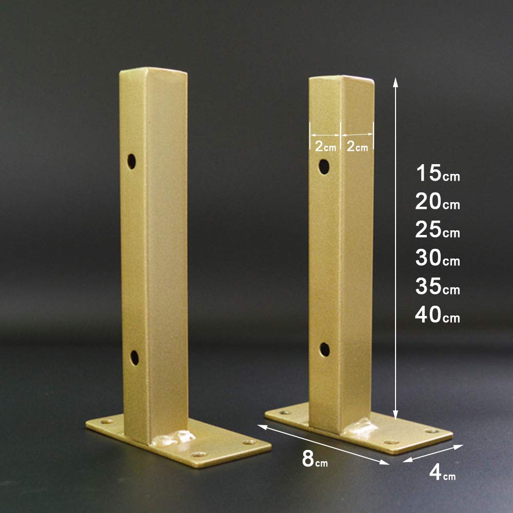 2 Pack Gold Wrought Iron Shelf Brackets - 2.2cm Square Tube Wall Mounted Metal Triangle Support for Shelves & Frames with 8.4cm Mounting Plate | Perfect for Home Office, Kitchen & Garage Storage Organization