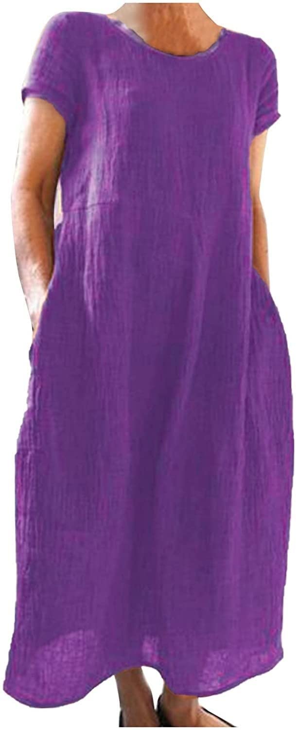JUTING Women's Casual Summer T-Shirt Dress - Round Neck, Pocket, Loose Cotton Swing Dress - Perfect for Beach, Vacation & Everyday Wear