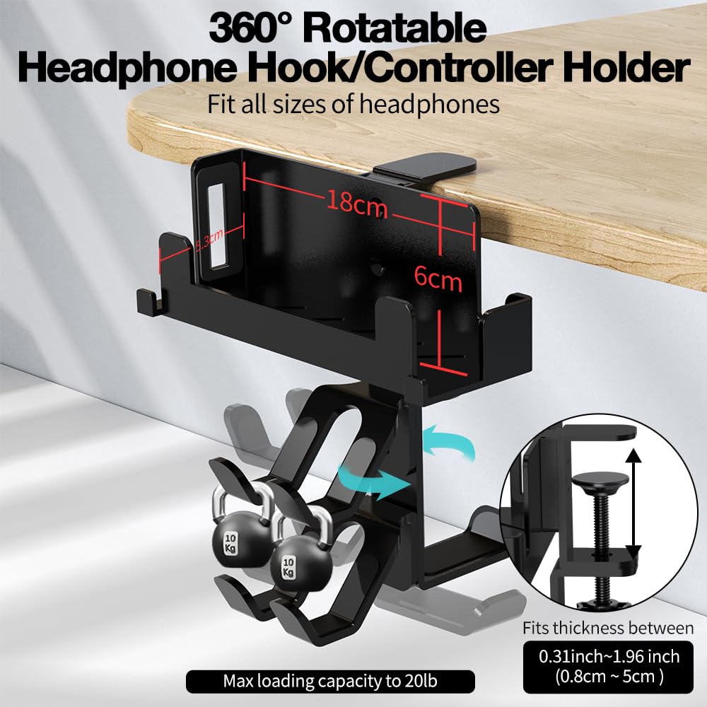 4 in 1 Under Desk Clamp Mount for Nintendo Switch/OLED - 360° Rotatable Headphone Hanger & Controller Holder - Compatible with PS4, PS5, Xbox, PC - Perfect for Gaming Setup & Workspace Organization
