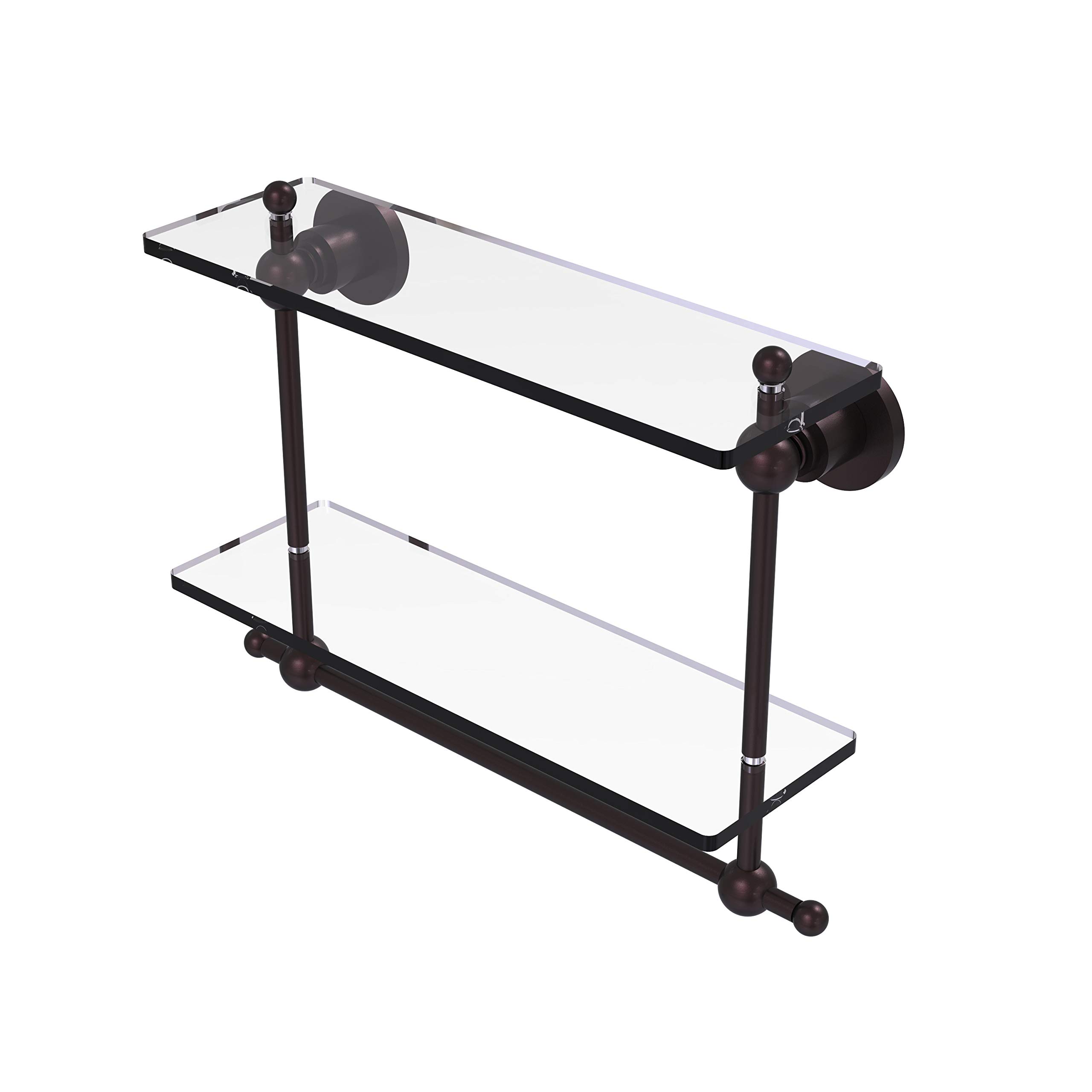 Allied Brass AP-2TB/16 Astor Place Collection 16 Inch Two-Tiered Integrated Towel Bar with Glass Shelf in Antique Bronze - Perfect for Bathroom Organization and Luxury Spa Decor