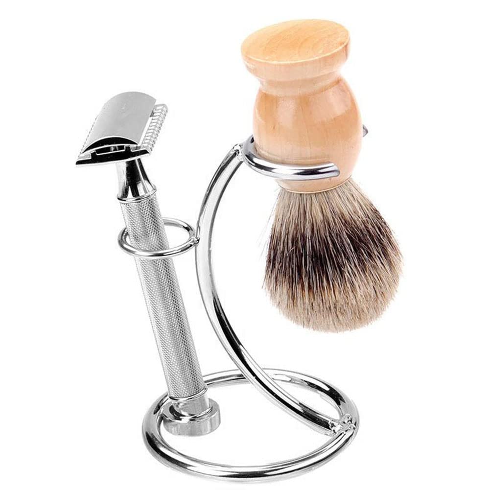 Zinc Alloy Shaving Stand - Safety Razor & Brush Holder for Bathroom Storage (Silver)