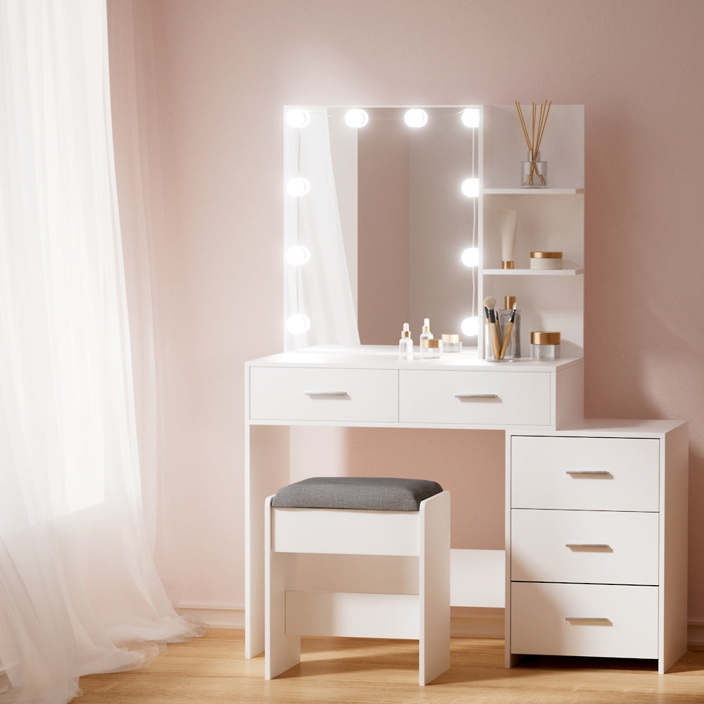Dale LED Vanity Mirror with Stool Set - Adjustable Brightness, Touch Control, White - Perfect for Makeup, Skincare, and Hairstyling at Home