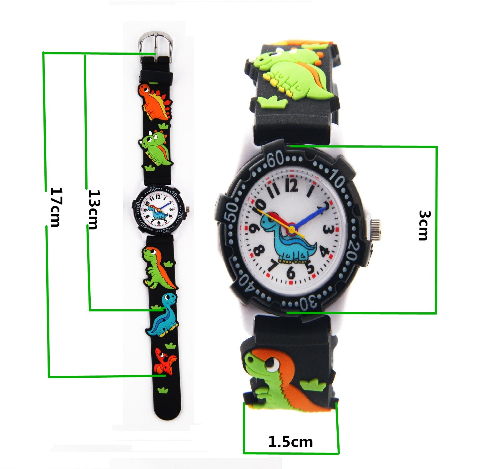 Jewtme Cute Analog Teaching Watch for Kids Ages 3-8 - 3D Silicone Cartoon Watch for Boys & Girls - Perfect for Learning Time & School Activities