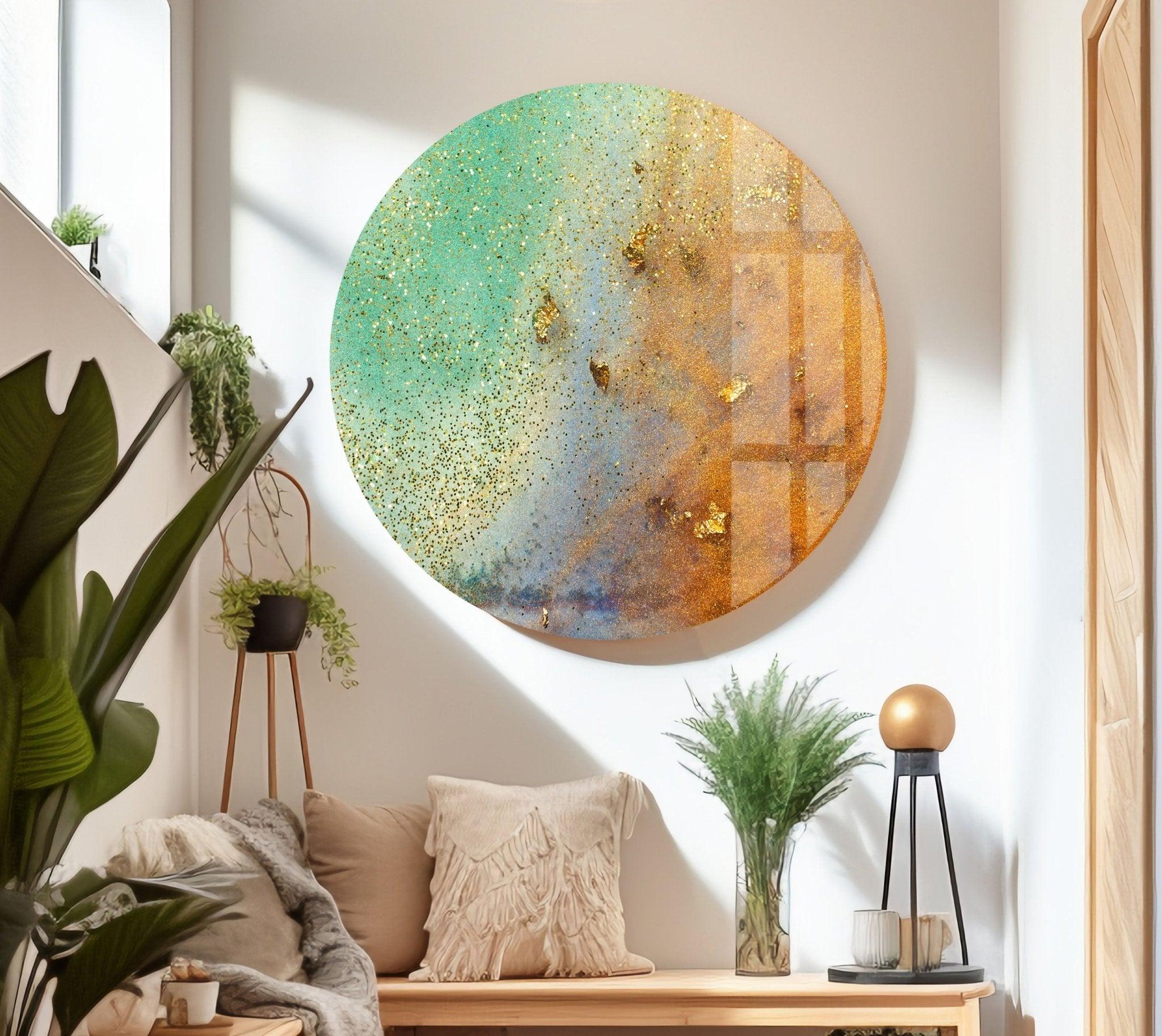 Pale Green Alcohol Ink Marble Glass Wall Art - Handmade Abstract Home Decor for Living Room, Bedroom & Office