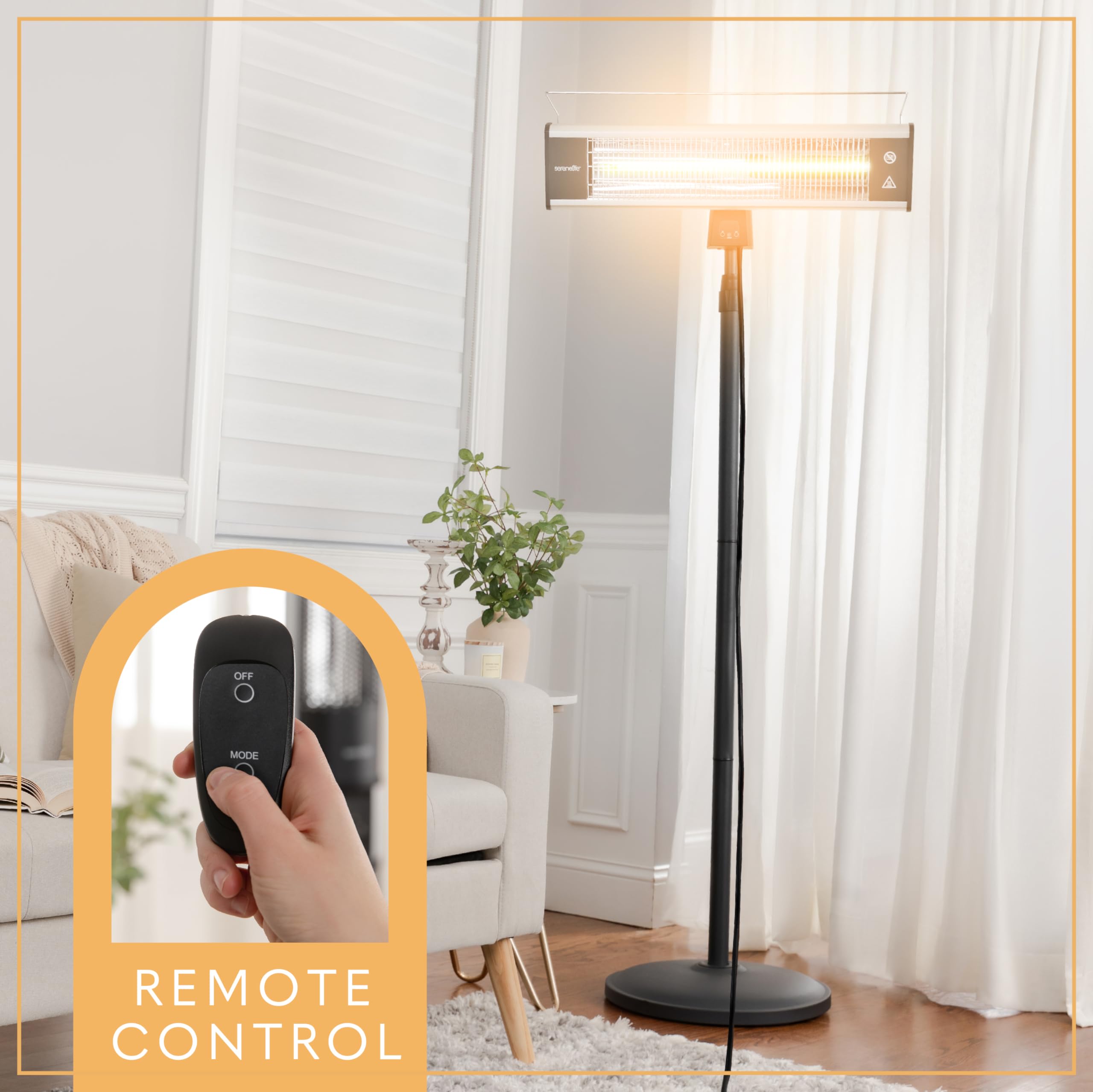 SereneLife 1500W Infrared Electric Patio Heater with Remote Control - Indoor Outdoor Portable Standing Heater for Restaurants, Backyards, Garages, Decks & Patios - Perfect for Winter Warmth, Outdoor Dining & Cozy Gatherings (Black)