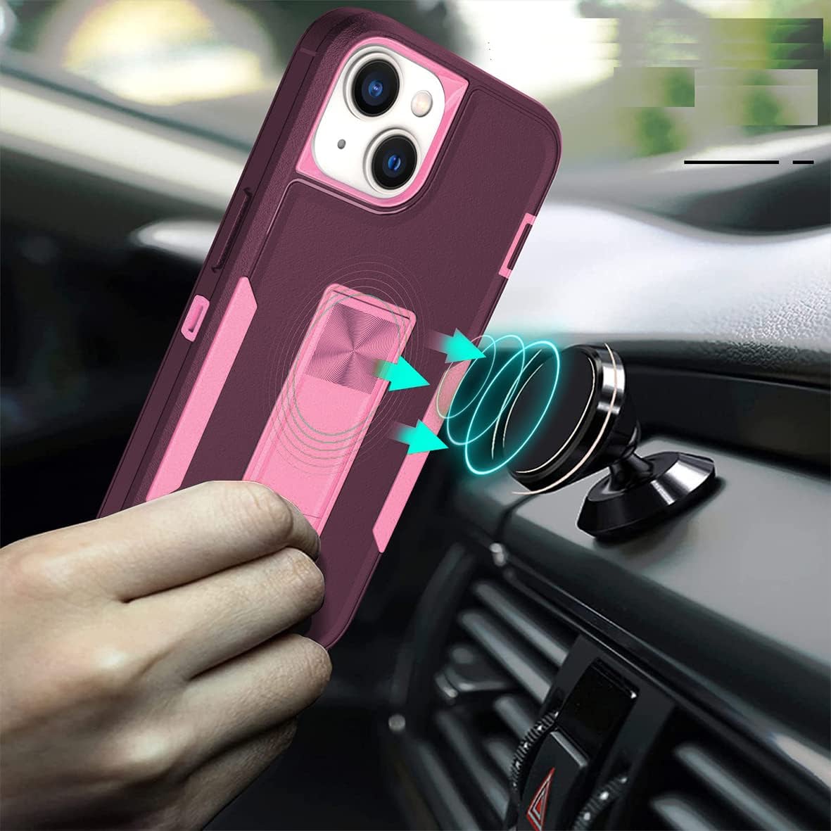 Premium Shockproof iPhone 13/14 Case with Built-in Kickstand - Purple | Slim Protective Cover for iPhone 13 & 14 | Perfect for Workouts, Travel & Daily Use
