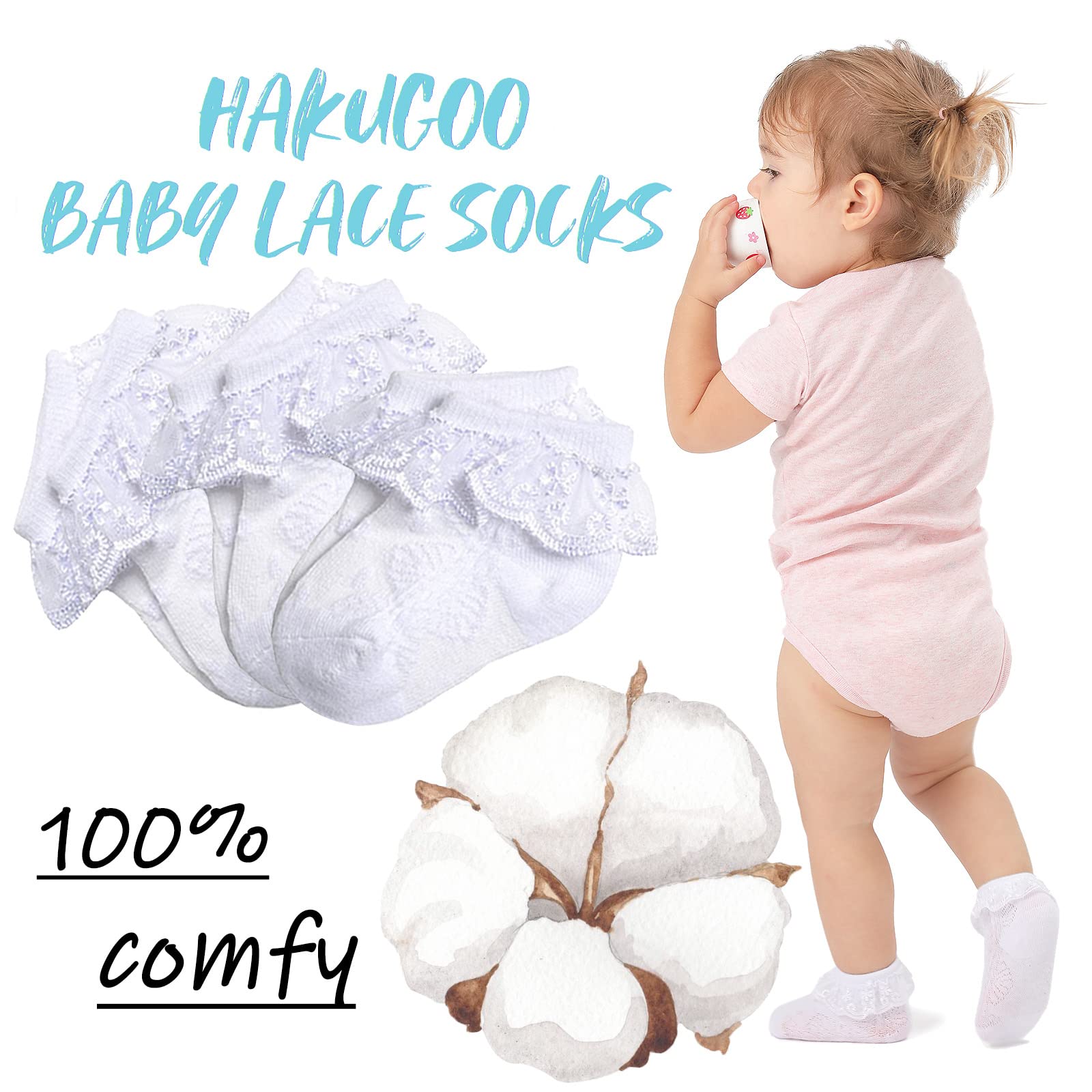 Baby Girl Lace Socks with Eyelet Ruffles - 2/3/5/6 Pairs Pack - Princess Dress Socks for Newborns, Infants & Toddlers - Perfect for Special Occasions, Photoshoots & Everyday Wear