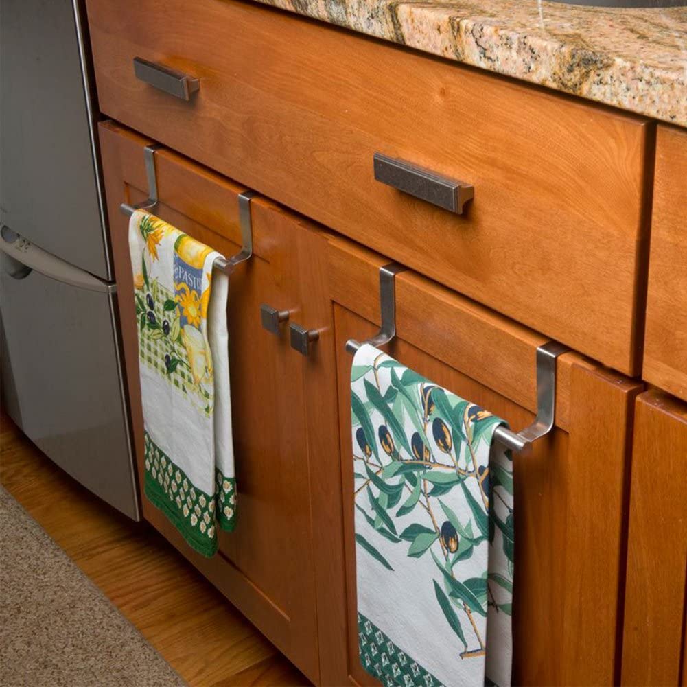 Stainless Steel Adjustable Over Cabinet Towel Bar Holder - 9 Inch Kitchen & Bathroom Organizer for Drawer Storage, Hanging Towels & Utensils - Perfect for Home, Office & RV Use