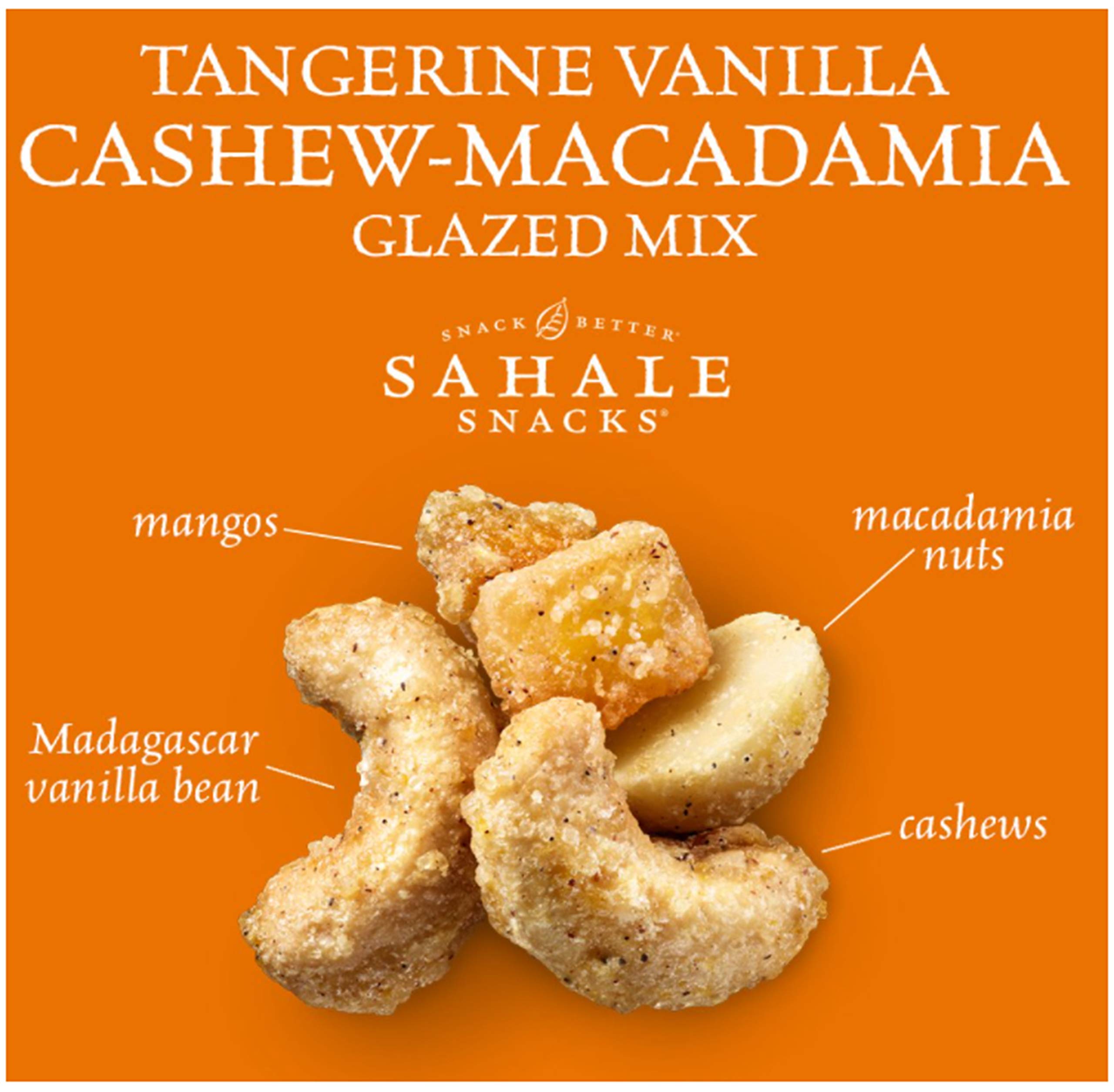 Sahale Snacks Tangerine Vanilla Glazed Cashew & Macadamia Nut Mix - 4oz Bag | Healthy Snacks for Hiking, Travel & Office | Non-GMO, Gluten-Free Nuts