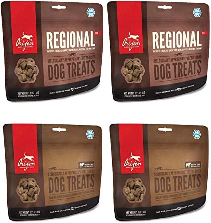 Orijen Regional Red & Angus Beef Dog Treats - 4 Pack (2 x 3.25oz Each) - Grain-Free, High-Protein Natural Dog Snacks for Training, Rewards & Dental Health - Made in USA for Small to Large Breeds