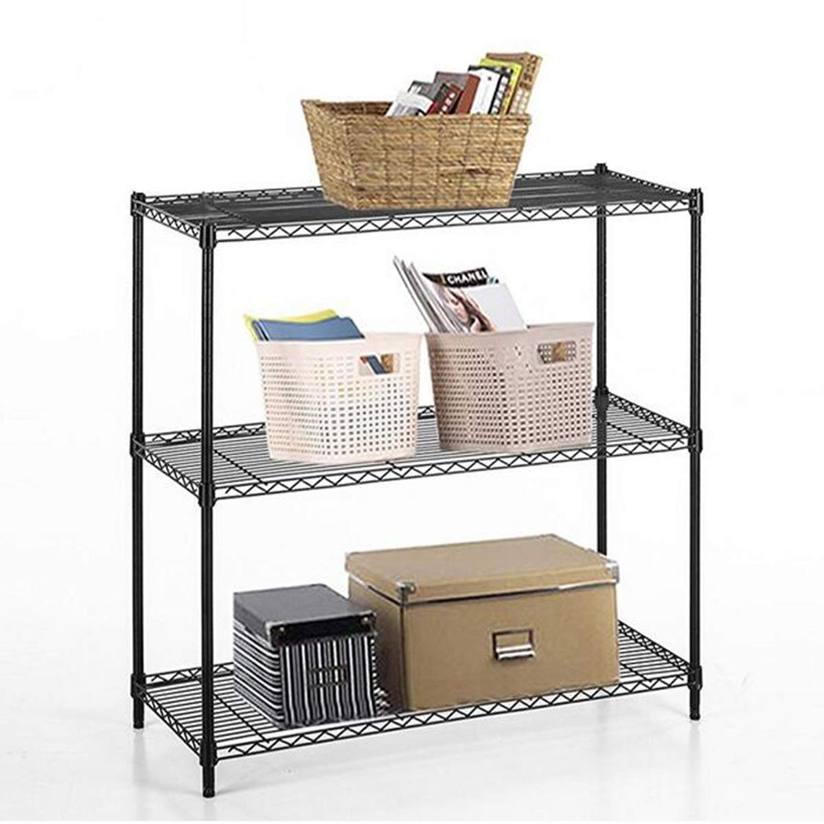 MAXMYE 3-Tier Heavy Duty Adjustable Storage Shelf - Black Plastic Coated Steel Wire Rack with 250 lbs Capacity per Shelf (35x60x85cm) - Perfect for Kitchen, Garage, Pantry & Closet Organization