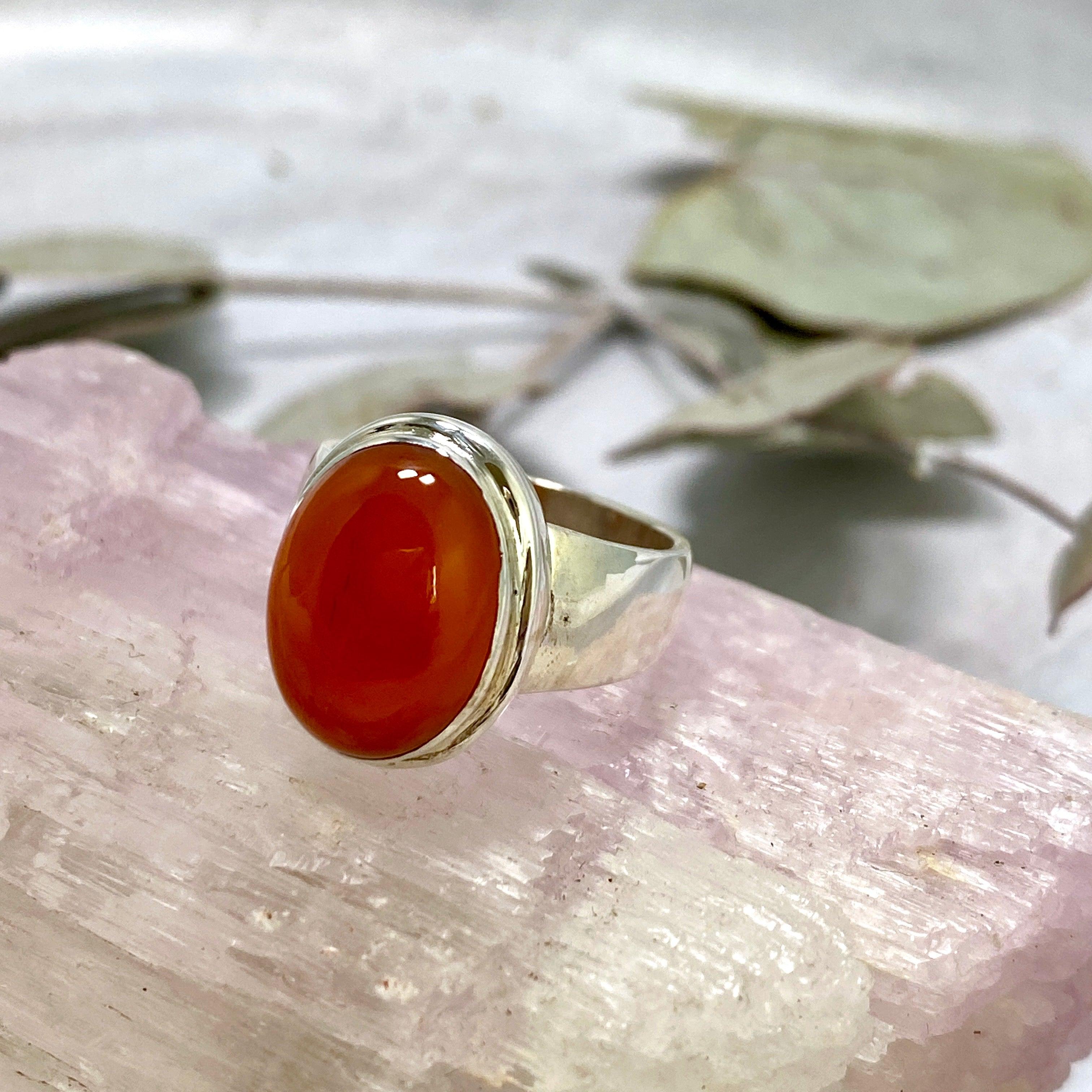 Natural Carnelian Oval Cabochon Ring - Size 8 - KRGJ2318 - Perfect for Boho Jewelry, Spiritual Healing & Everyday Fashion Accessories