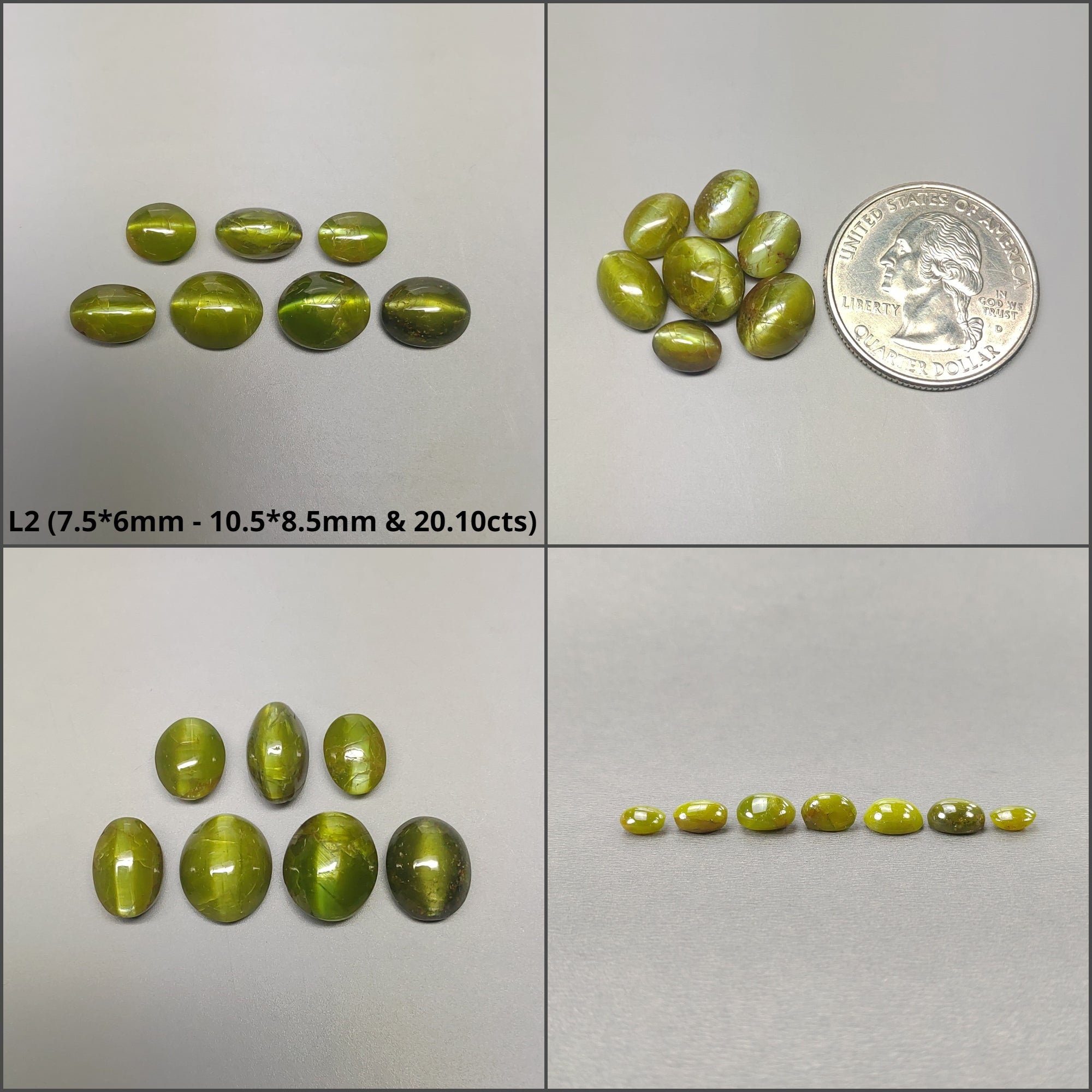 Natural Untreated Chrysoberyl Cat's Eye Gemstone Cabochon - Oval Shape (6pcs/7pcs/9pcs) | Healing Crystal for Jewelry Making, Meditation & Energy Work
