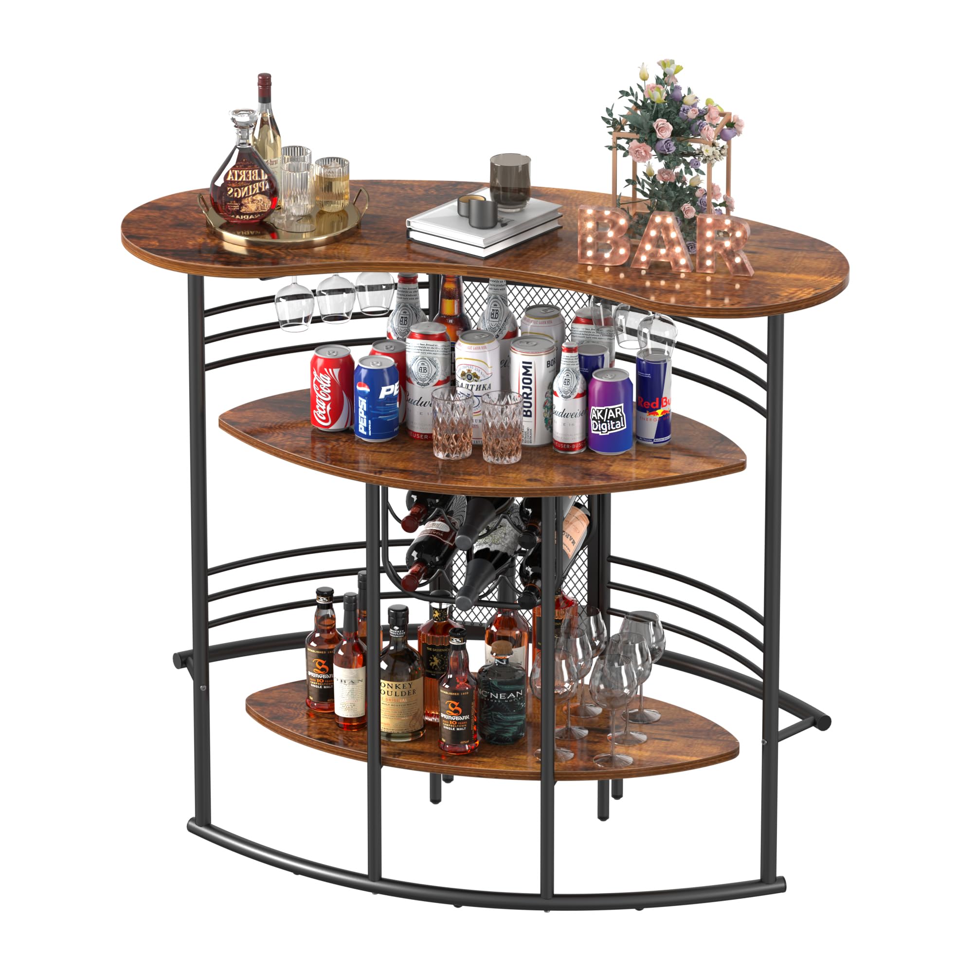 Modern Industrial Bar Cabinet with Storage Shelves - Freestanding Wood Liquor Cabinet for Home, Kitchen, Living & Dining Room - Perfect for Entertaining, Small Space Storage & Home Bar Setup (Brown)