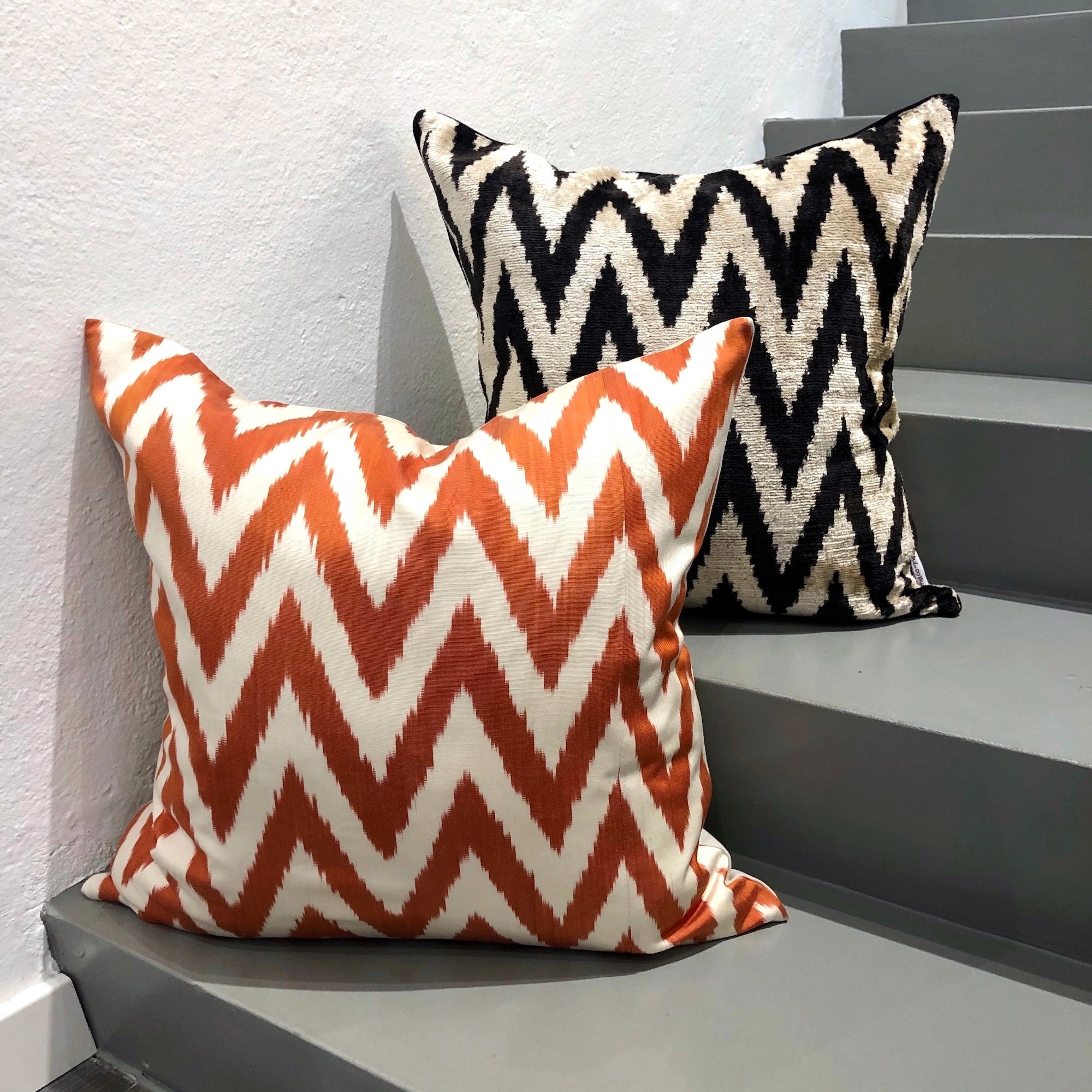 Handmade Silk Ikat Cushion Cover - Vibrant Orange Bohemian Pillow Case for Sofa, Bed & Home Decor | Luxury Throw Pillow for Living Room, Bedroom & Nursery