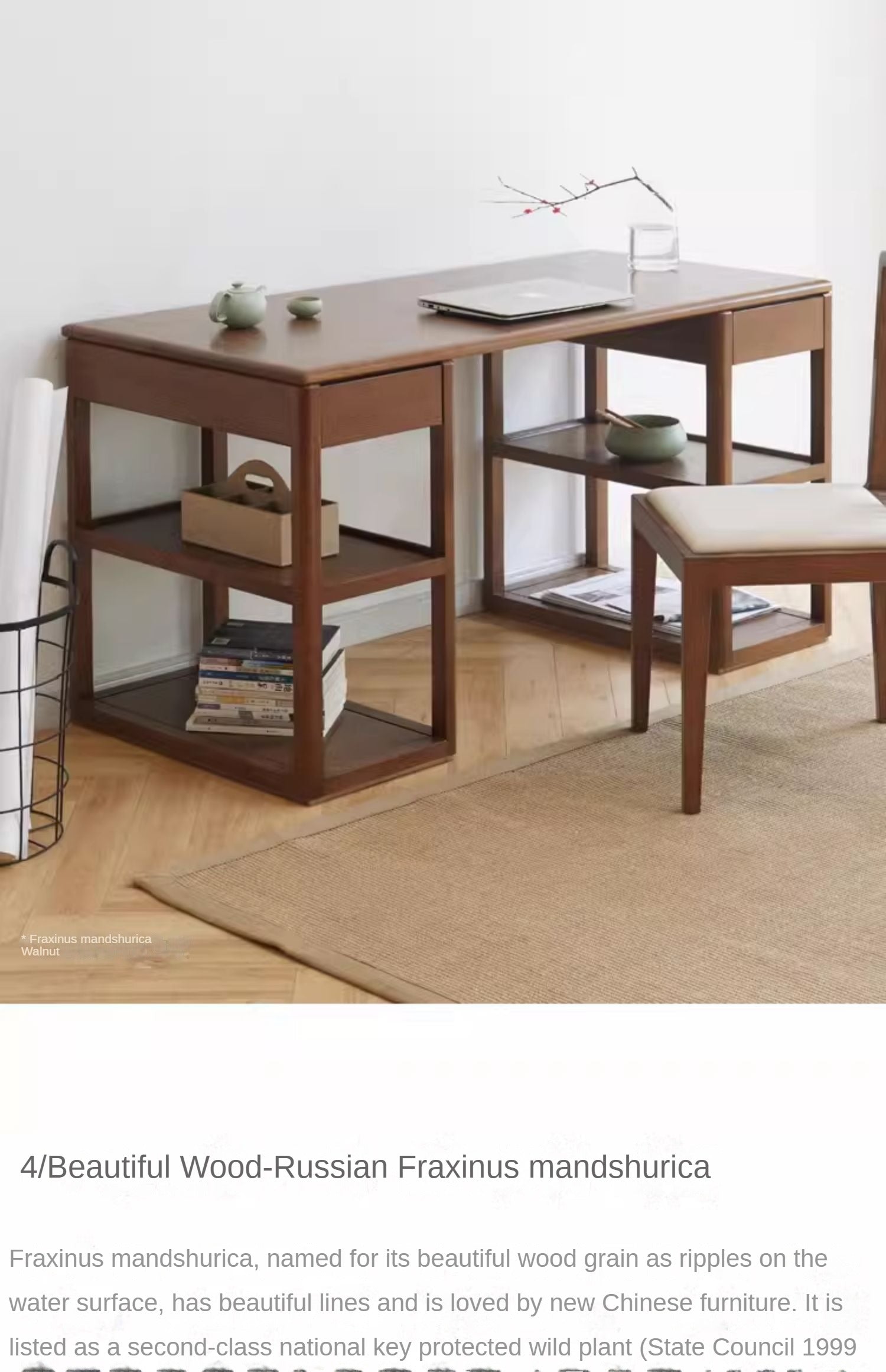 Premium Black Walnut Solid Wood Modern Study Desk - Handcrafted Writing Table for Home Office, Library & Workspace - Ergonomic Design for Comfortable Studying & Remote Work
