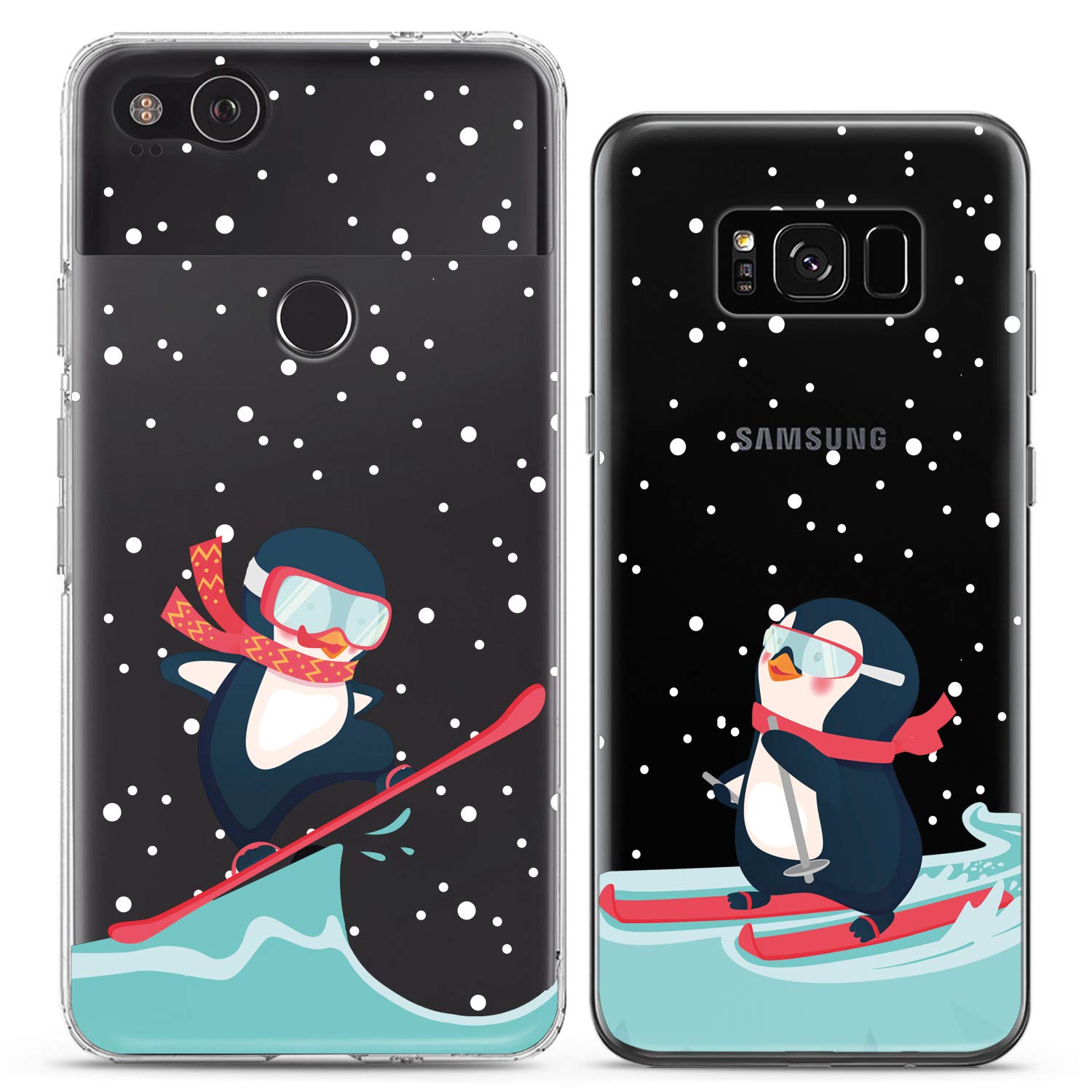 Matching Cute Penguin Winter Couple Phone Cases for iPhone 16/15/14/13/12/11 Pro Max/Mini/Xs/X/8 Plus/7/Xr/10/SE/5 - Snow Christmas Silicone Cover for Girlfriend BFF Couples Gift | Perfect for Anniversary, Valentine's Day & Winter Holidays