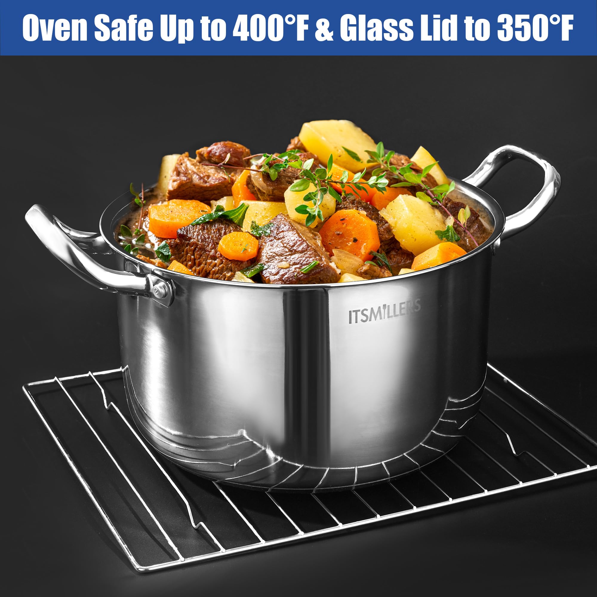 8 Quart Stainless Steel Stock Pot - Induction Compatible Soup & Cooking Pot with Riveted Handle, Oven & Dishwasher Safe - Perfect for Soups, Stews, Pasta & Large Family Meals