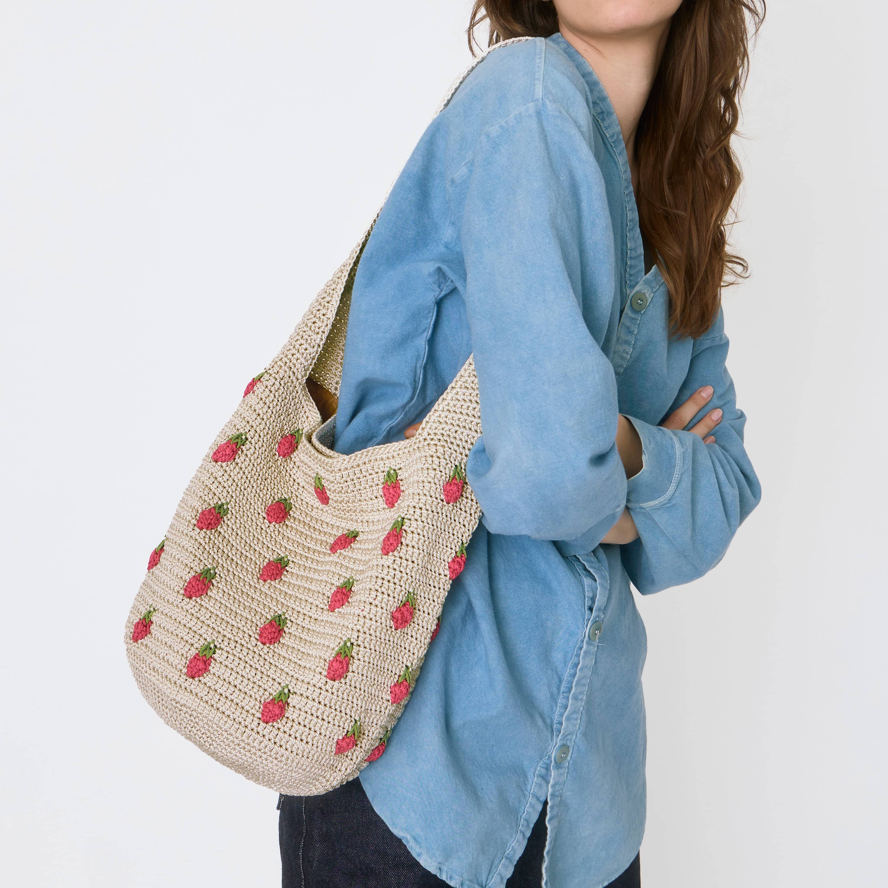 Handmade Crochet Strawberry Hobo Bag - Natural Strawberry Design, Boho Chic Crossbody Purse for Women - Perfect for Summer Outings, Beach Trips, and Casual Fashion