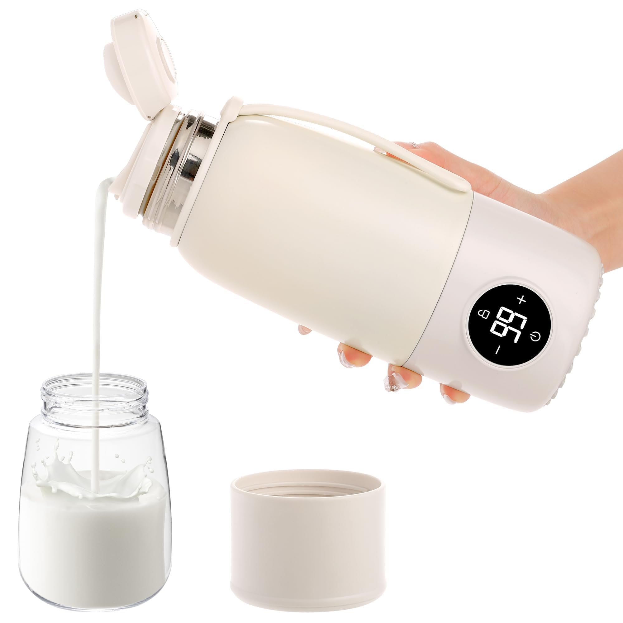 Portable Baby Bottle Warmer - 17Oz Fast Heating Milk Warmer for Breastmilk, Formula & Water | Adjustable Temperature & 20H Keep Warm | Perfect for Night Feeding, Travel, Car & On-the-Go Parents