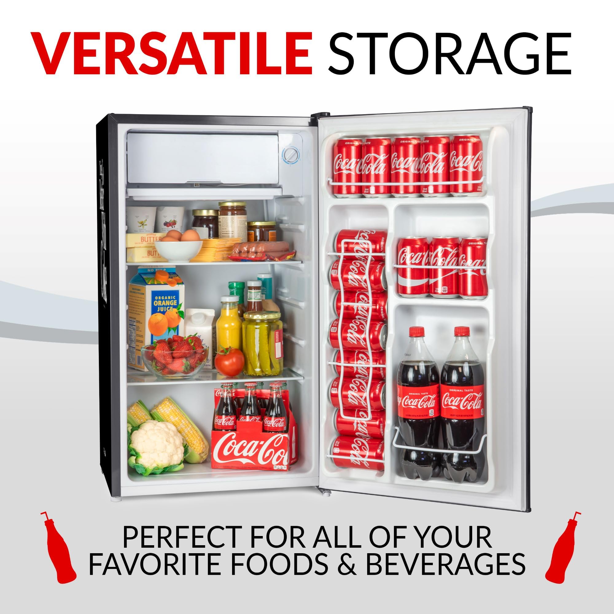 Igloo Coca-Cola 3.2 Cu. Ft. Mini Fridge with Freezer - Adjustable Temperature (32°F), Bottle Opener & Ice Cube Tray Included - Compact Refrigerator for Dorm, Office, Bedroom or Man Cave - Black