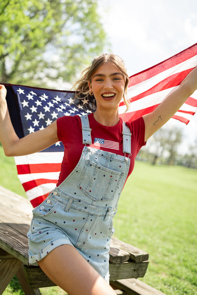 Common Ground Relaxed Fit Star Embroidered Cuffed Overalls - Women's Denim Jumpsuit for Casual Wear, Outdoor Activities & Vintage Style Fashion