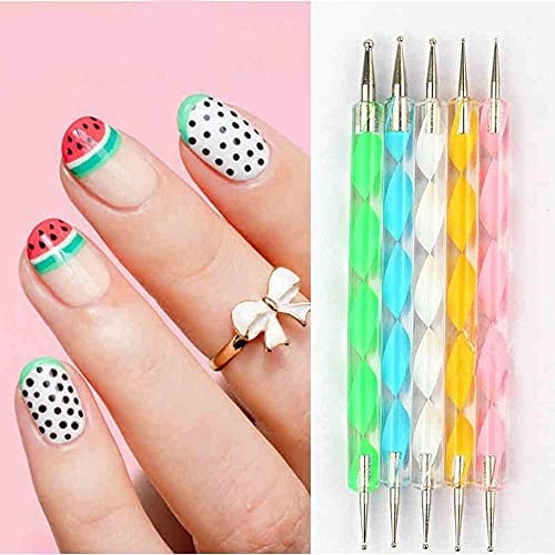 MeeTo 5-Piece Nail Art Dotting Pen Set for Marbleizing & Stamping - Professional Nail Design Tools (Multicolor) - Perfect for Salon, Home Manicure & DIY Nail Art